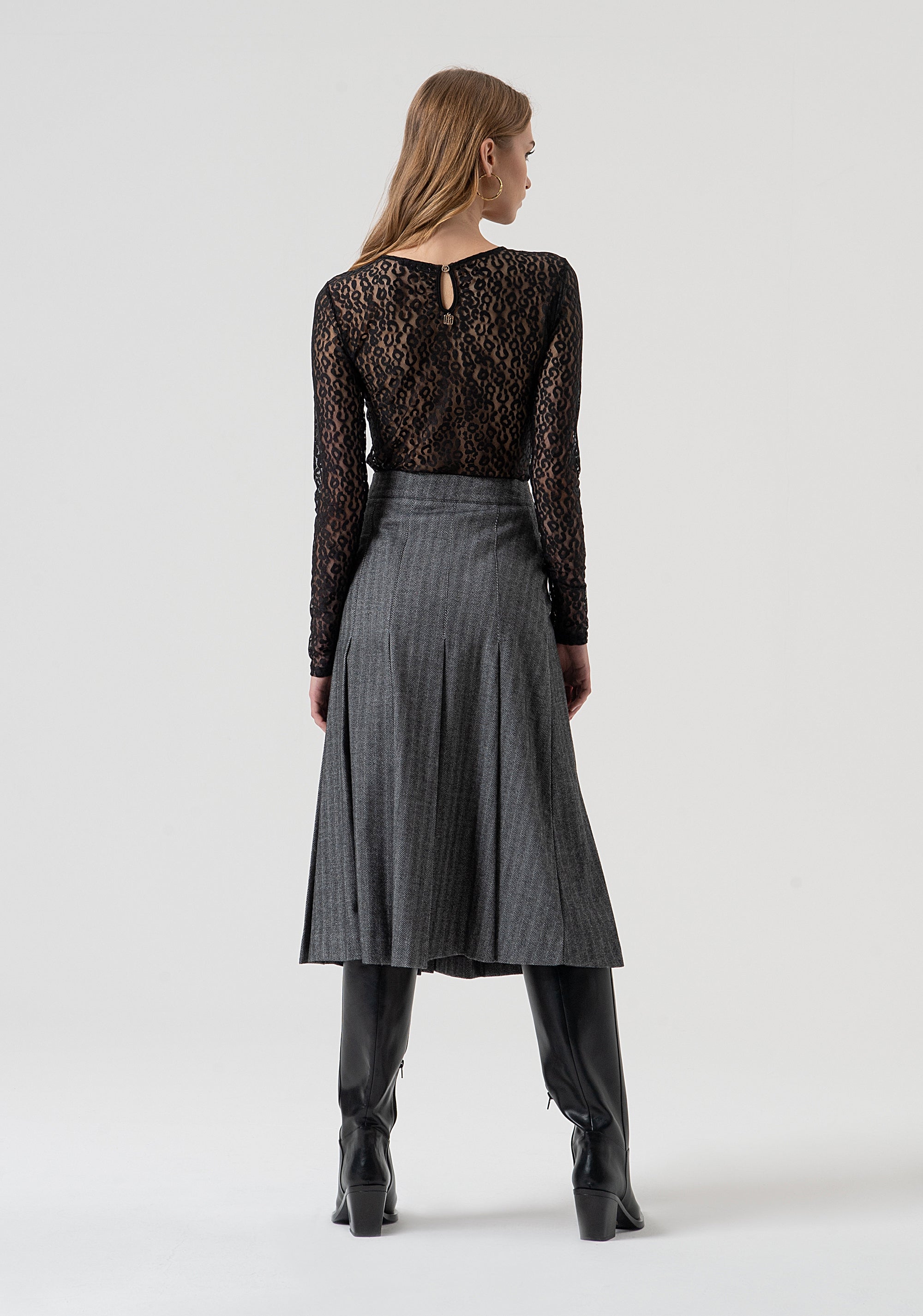 Skirt flared middle length made in pinstriped fabric Fracomina FR25WG2003W492W5-159-4