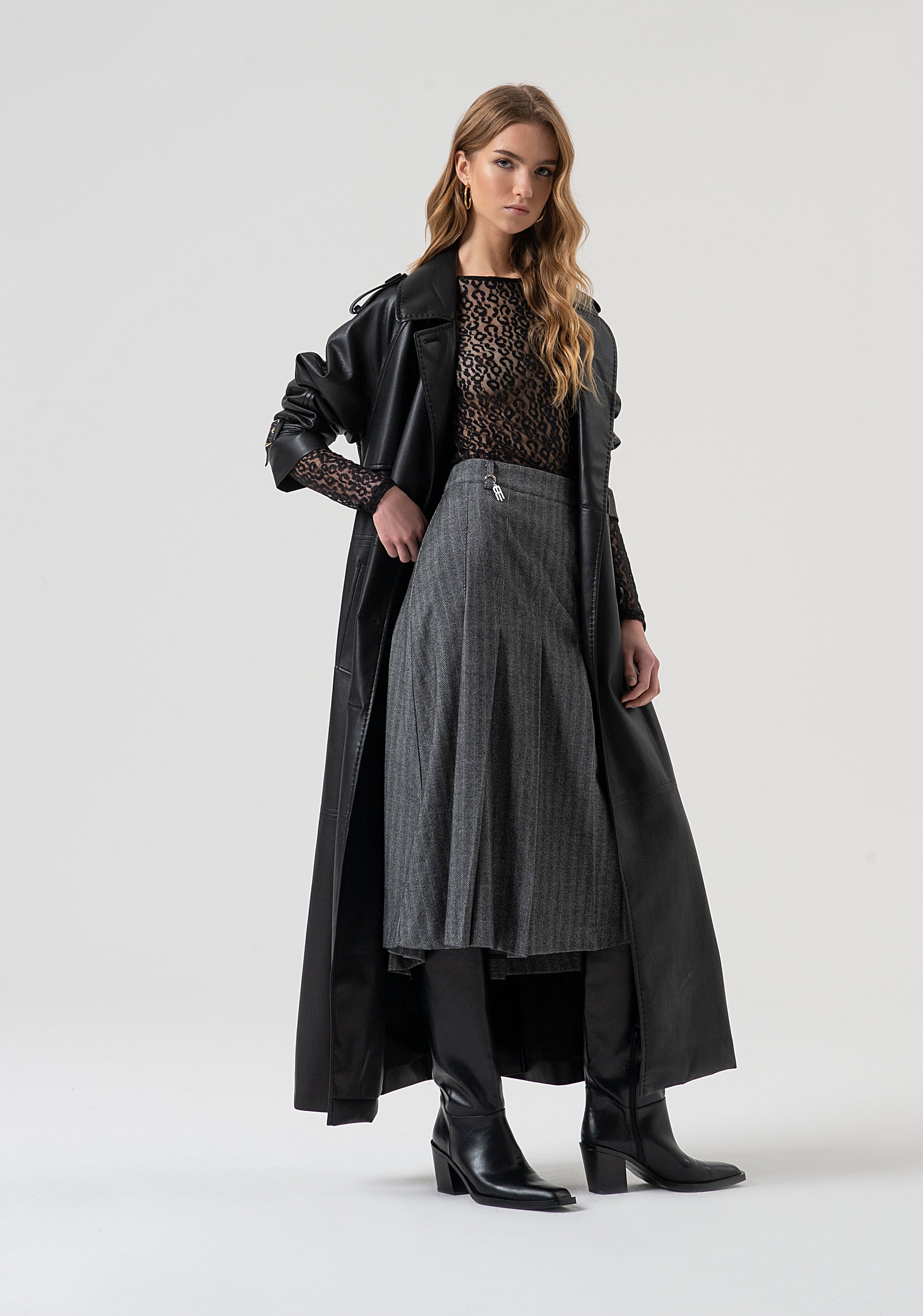 Skirt flared middle length made in pinstriped fabric Fracomina FR25WG2003W492W5-159-5