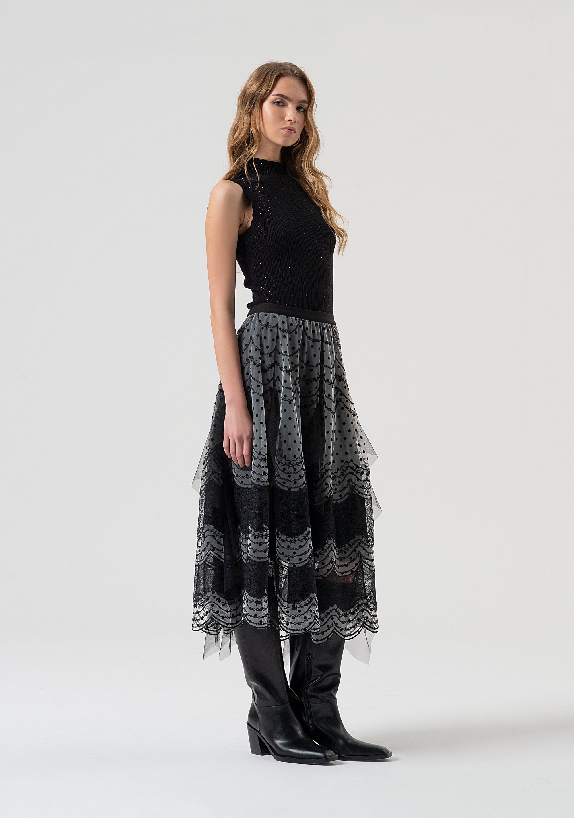 Skirt flared middle length with polka dots pattern Fracomina FR25WG2010W406G1-053-2