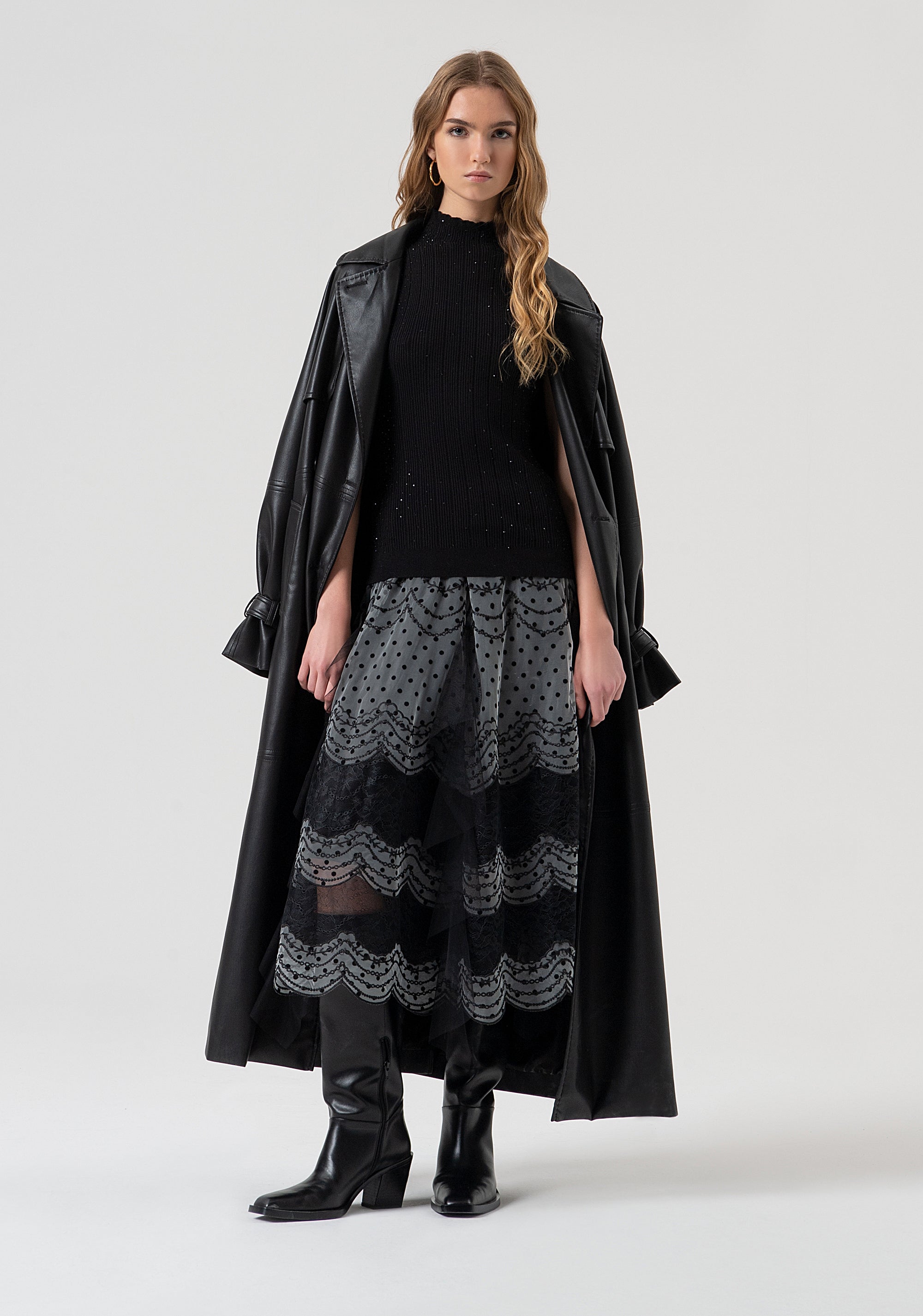 Skirt flared middle length with polka dots pattern Fracomina FR25WG2010W406G1-053-4