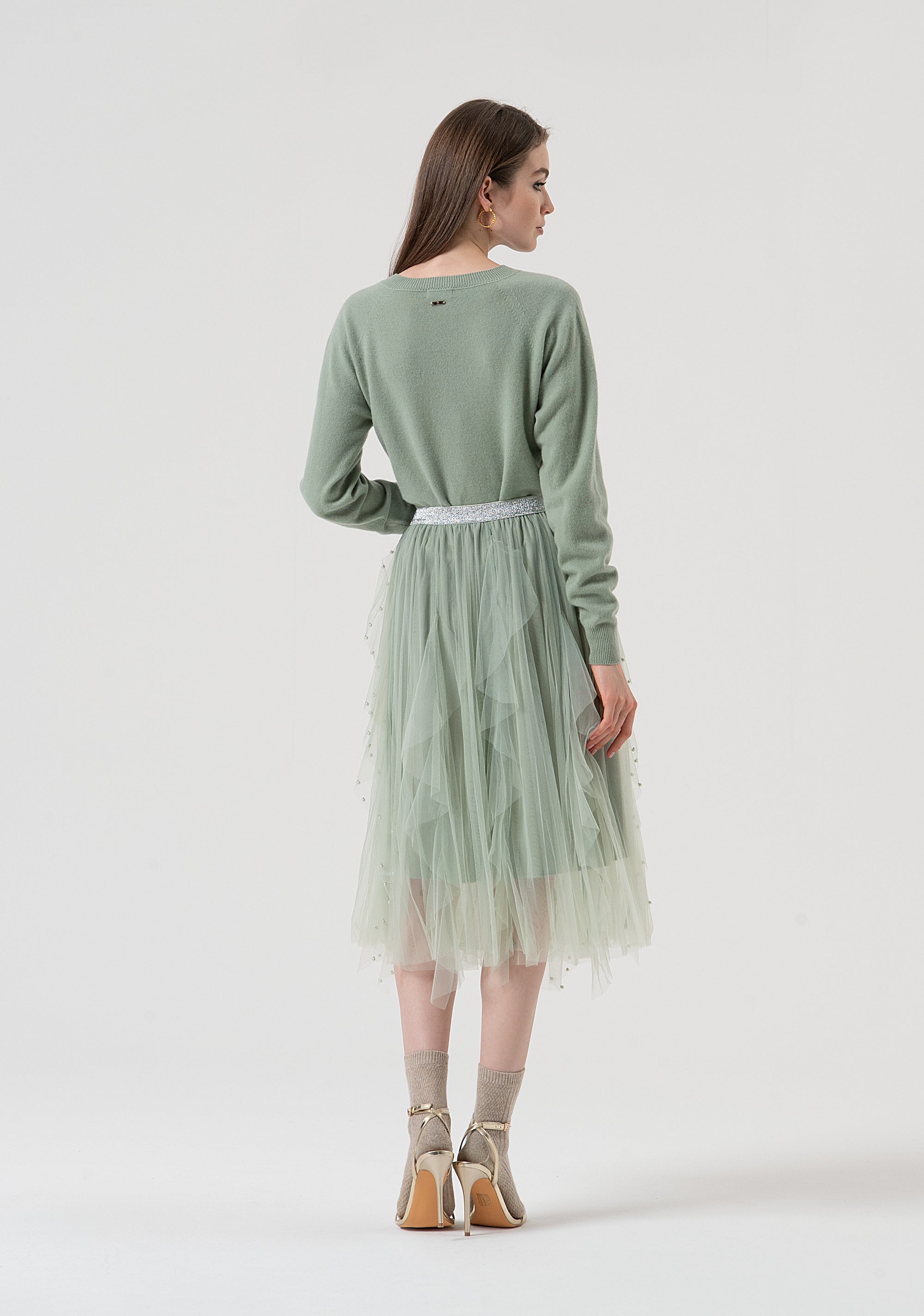 Skirt flared middle length made in tulle Fracomina FR25WG2016W489S3-B08-4