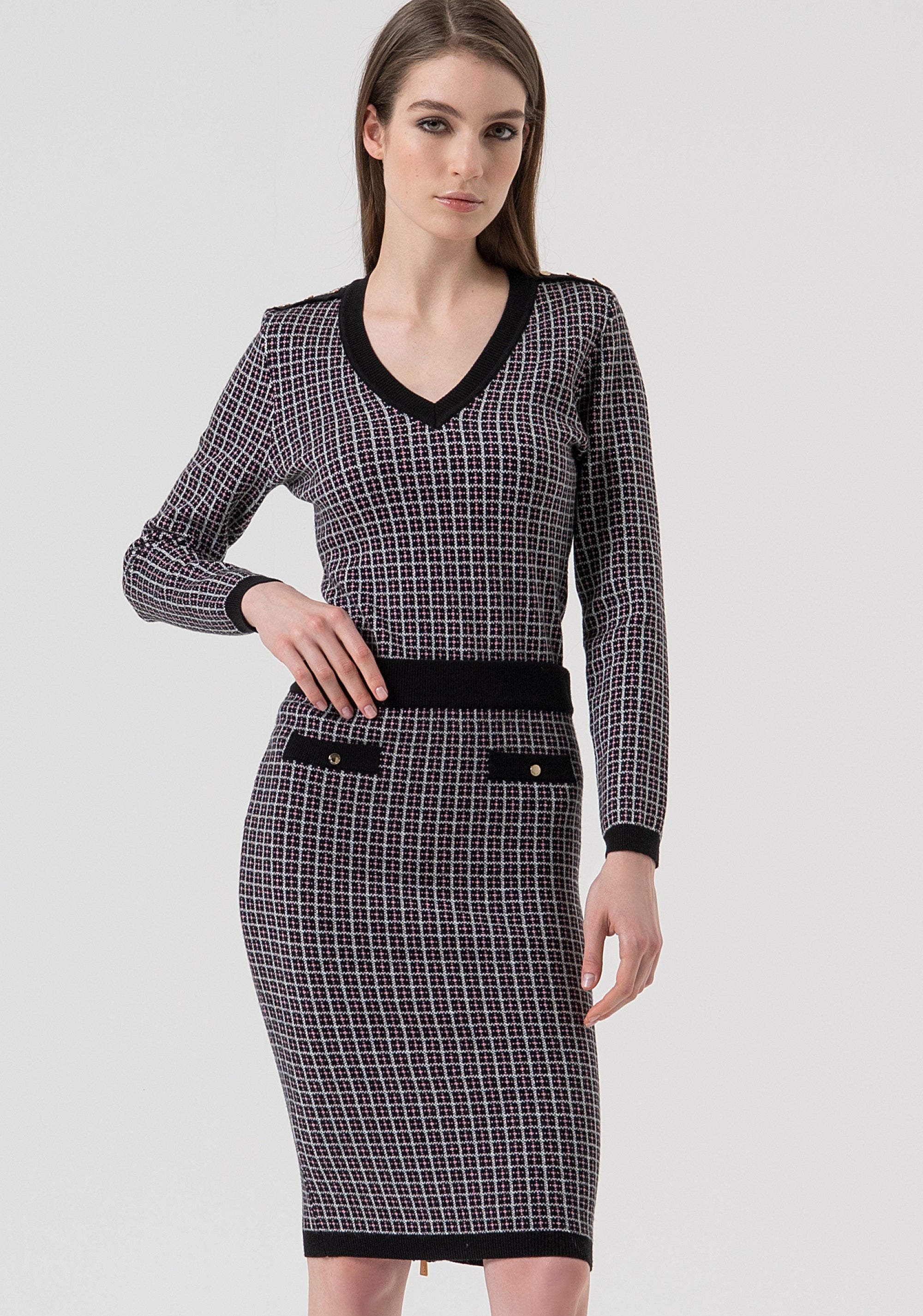 Knitted skirt slim fit middle length with geometric jacquard effect Fracomina FR25WG4010K503F8-053-2