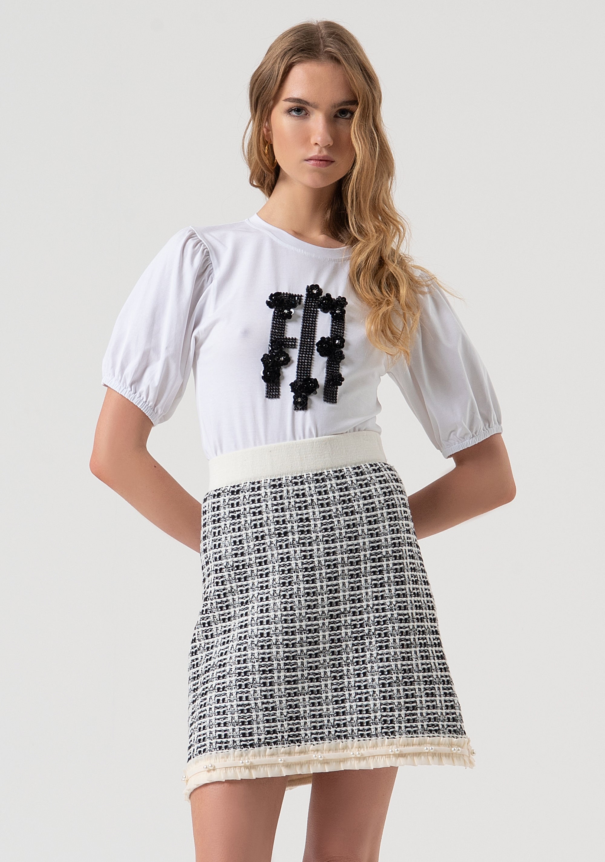 Mini knitted skirt made in tweed Fracomina FR25WG4013K51601-054-1