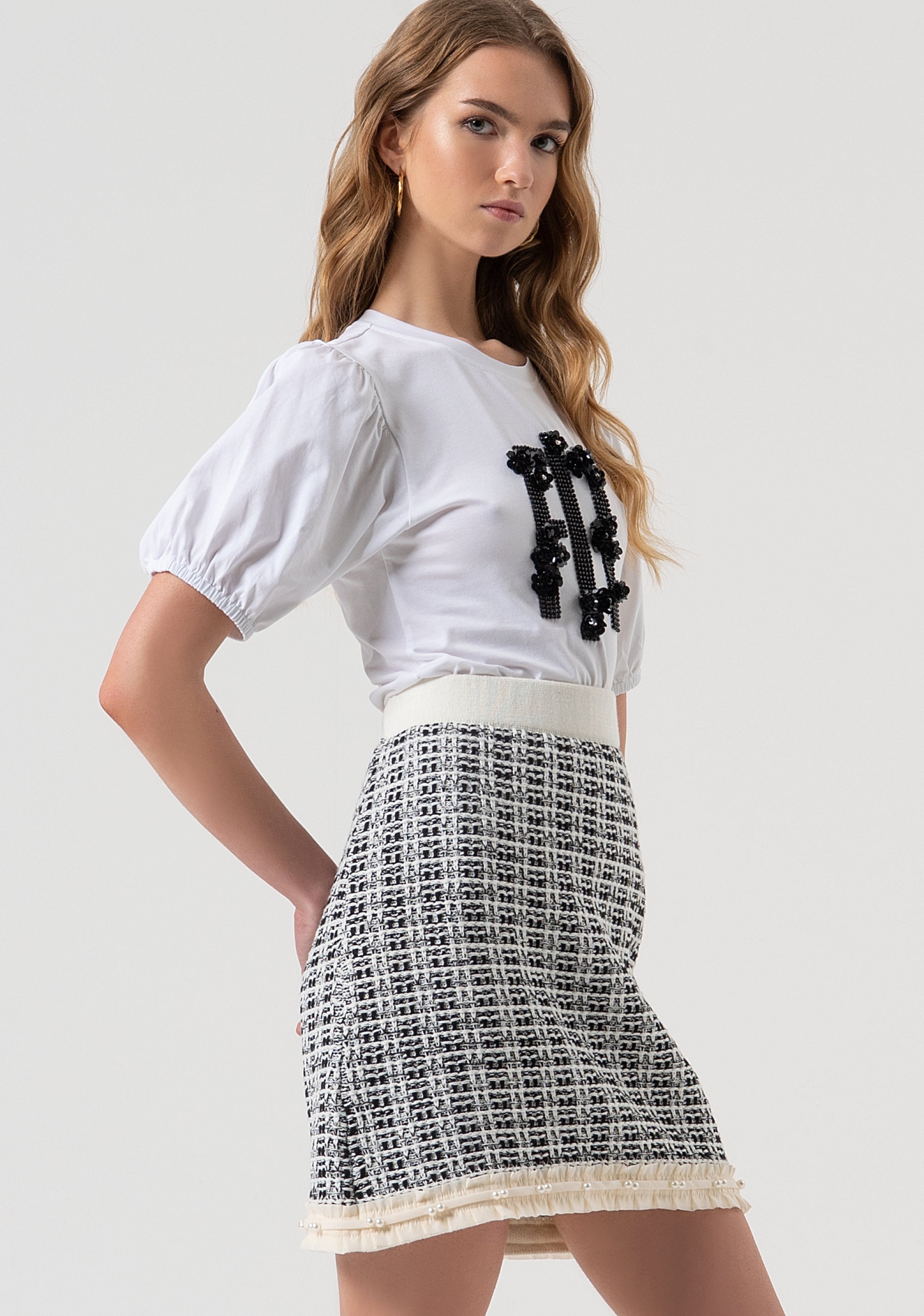 Mini knitted skirt made in tweed Fracomina FR25WG4013K51601-054-2