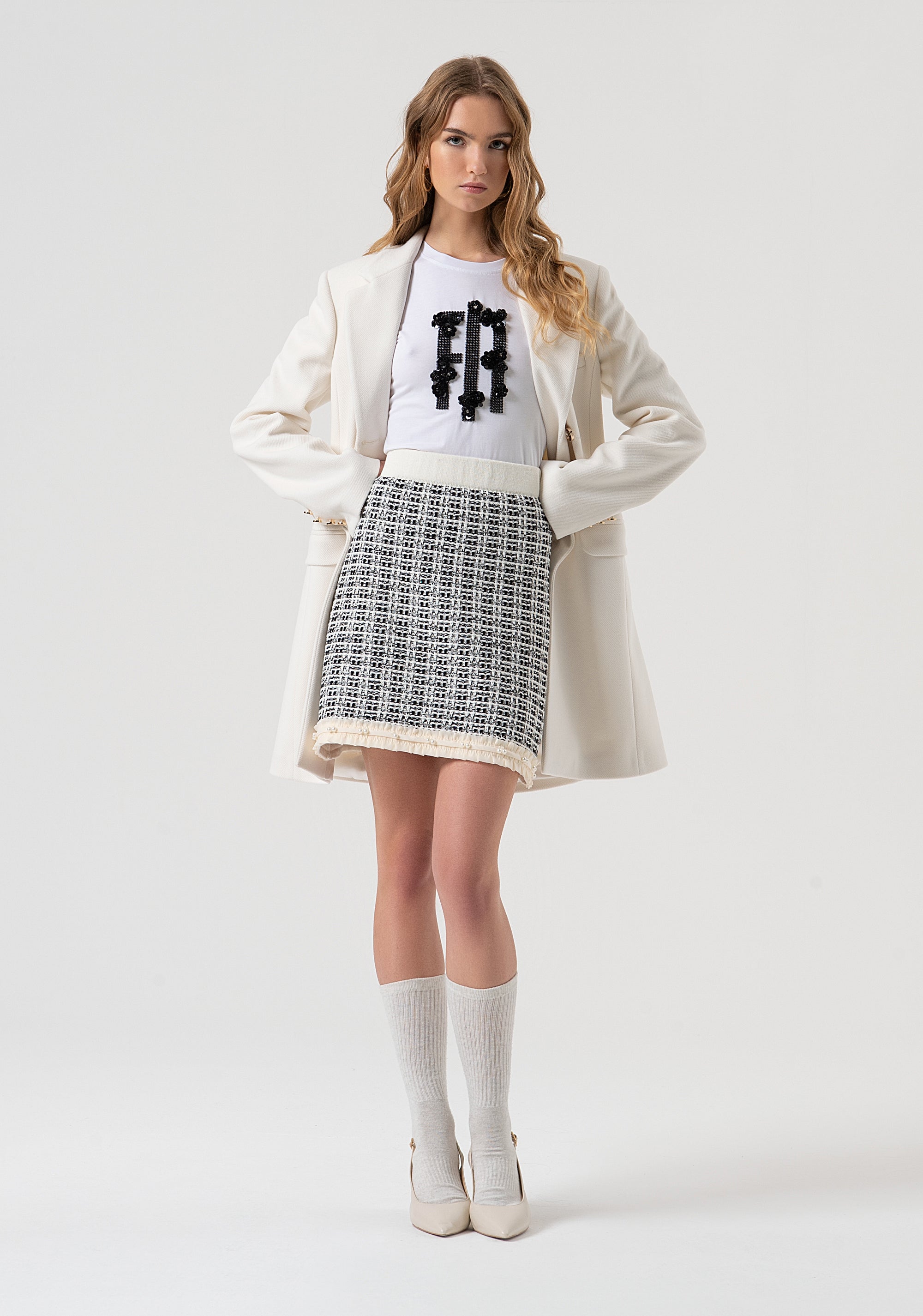 Mini knitted skirt made in tweed Fracomina FR25WG4013K51601-054-4