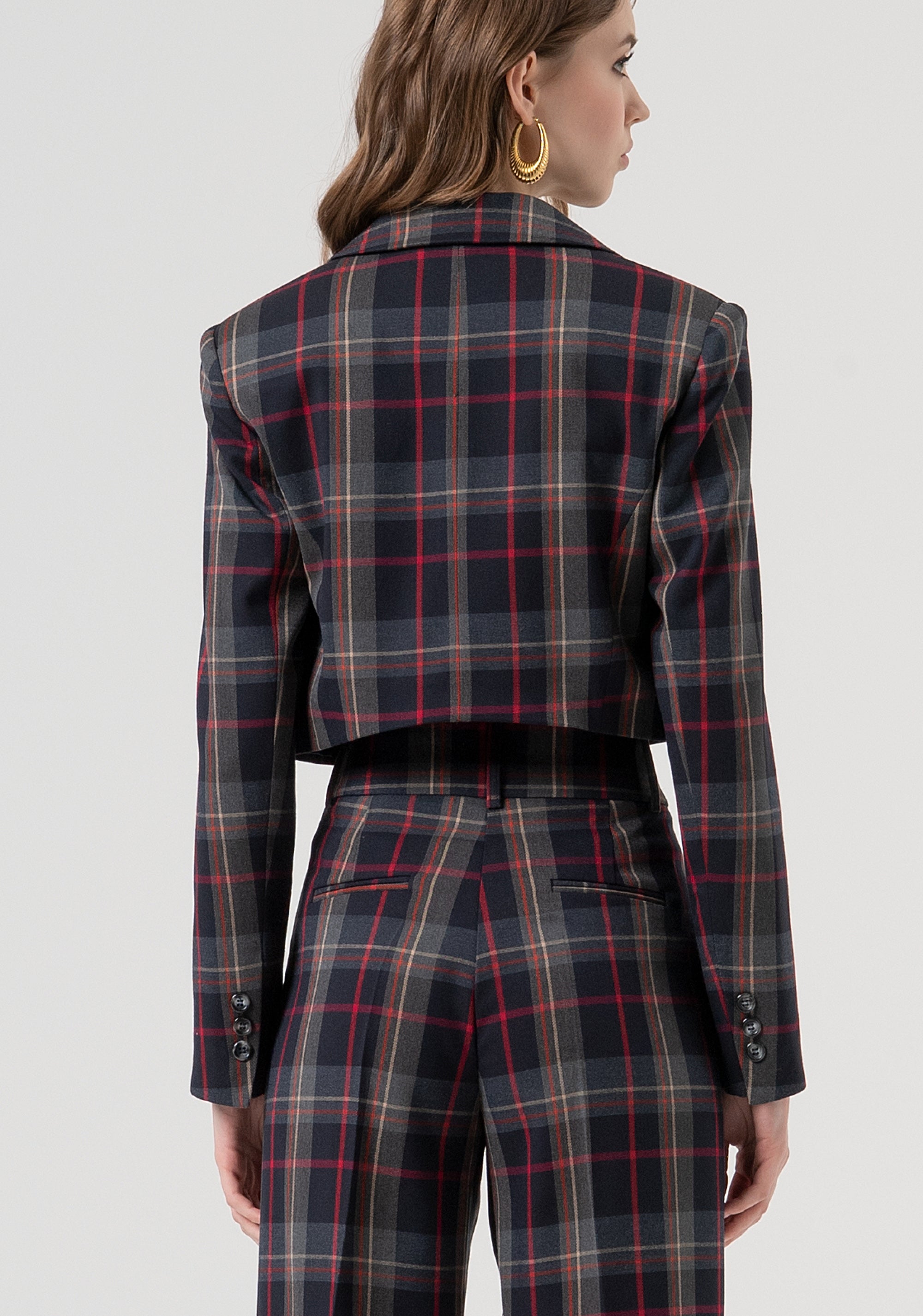 Blazer jacket cropped double breasted with tartan pattern Fracomina FR25WJ1003W45995-T62-3