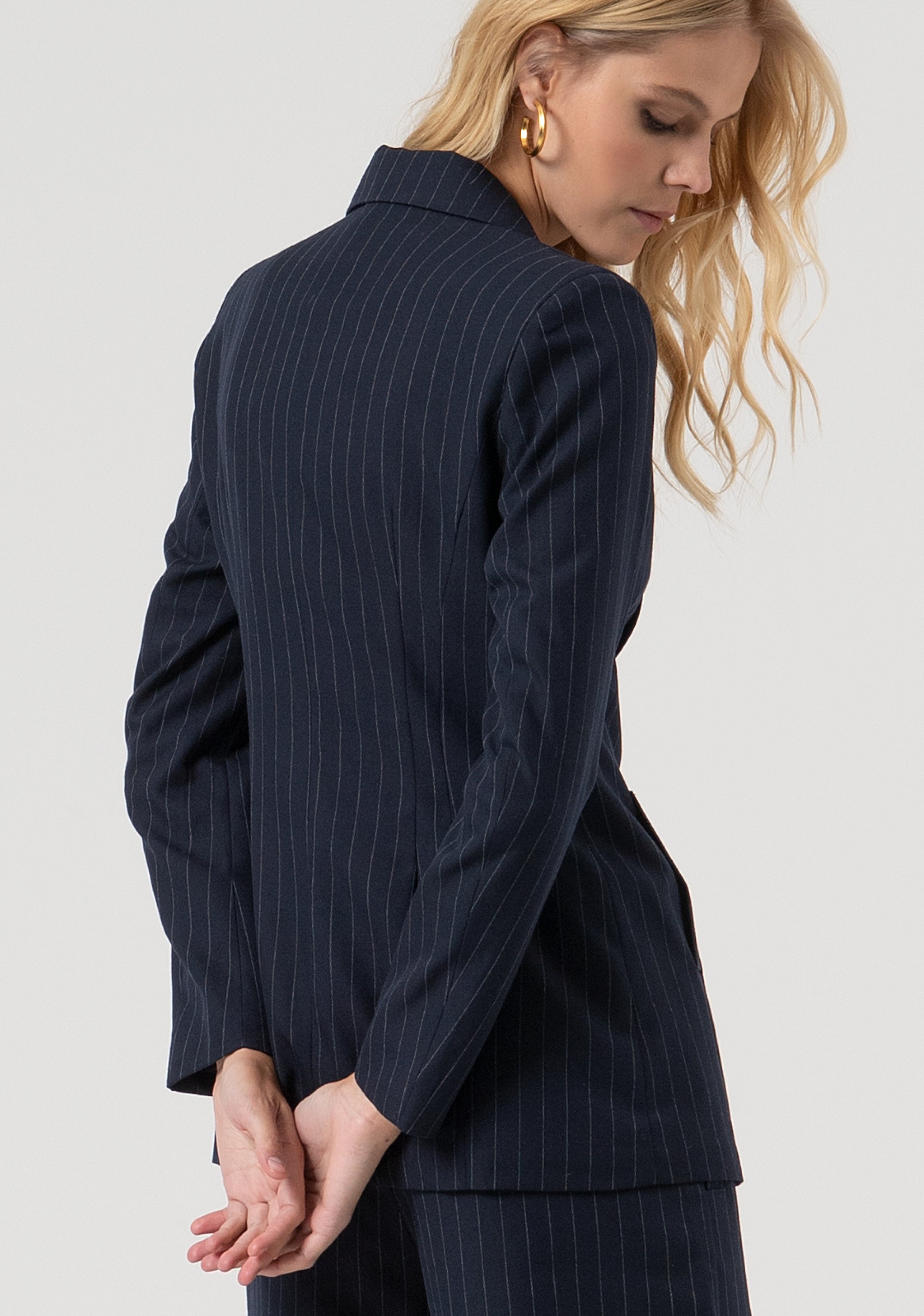 Long pinstriped blazer jacket double breasted Fracomina FR25WJ3007W813D4-117-4