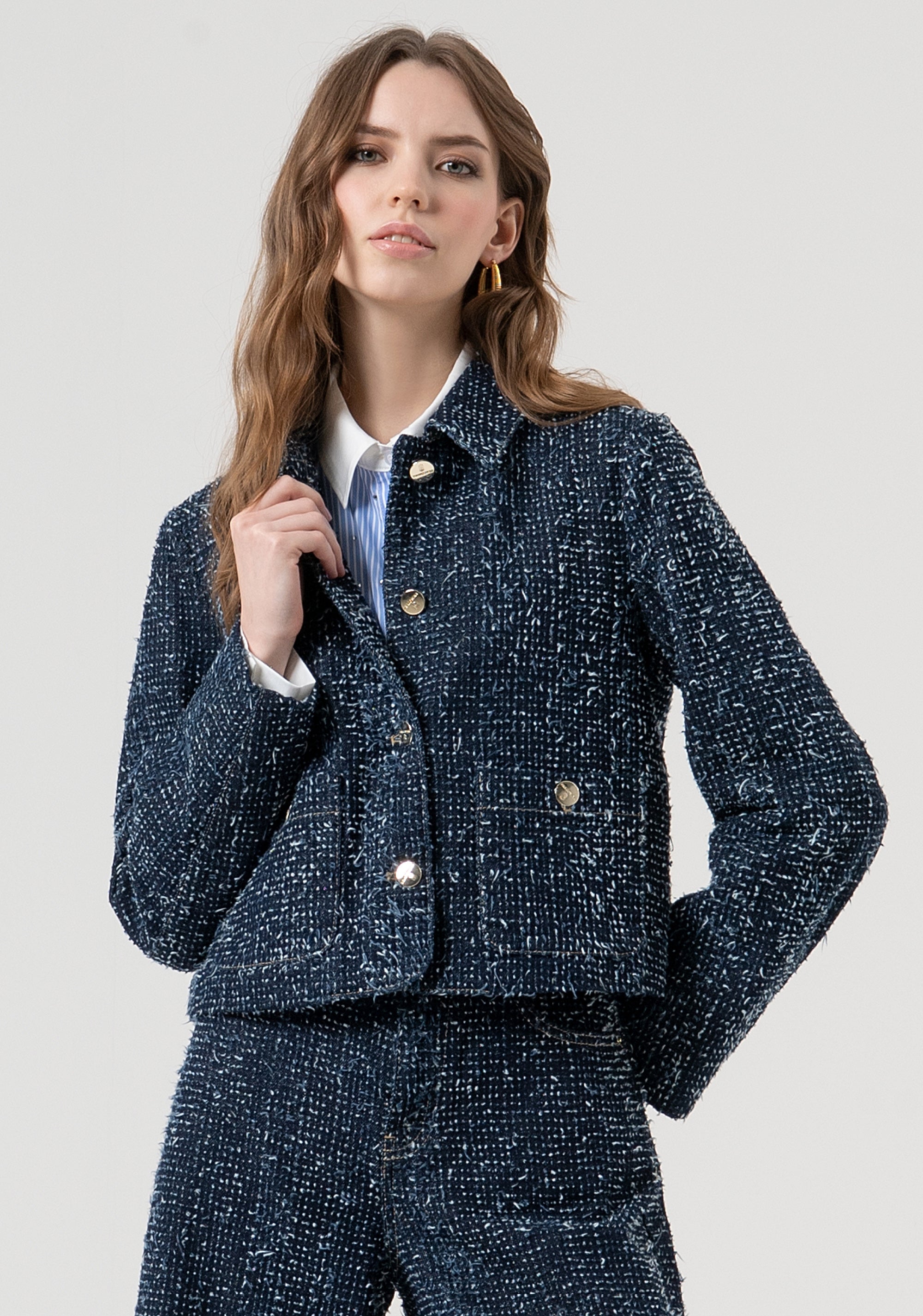 Short jacket made in bouclè denim Fracomina FR25WJ4011D419F7-117-1