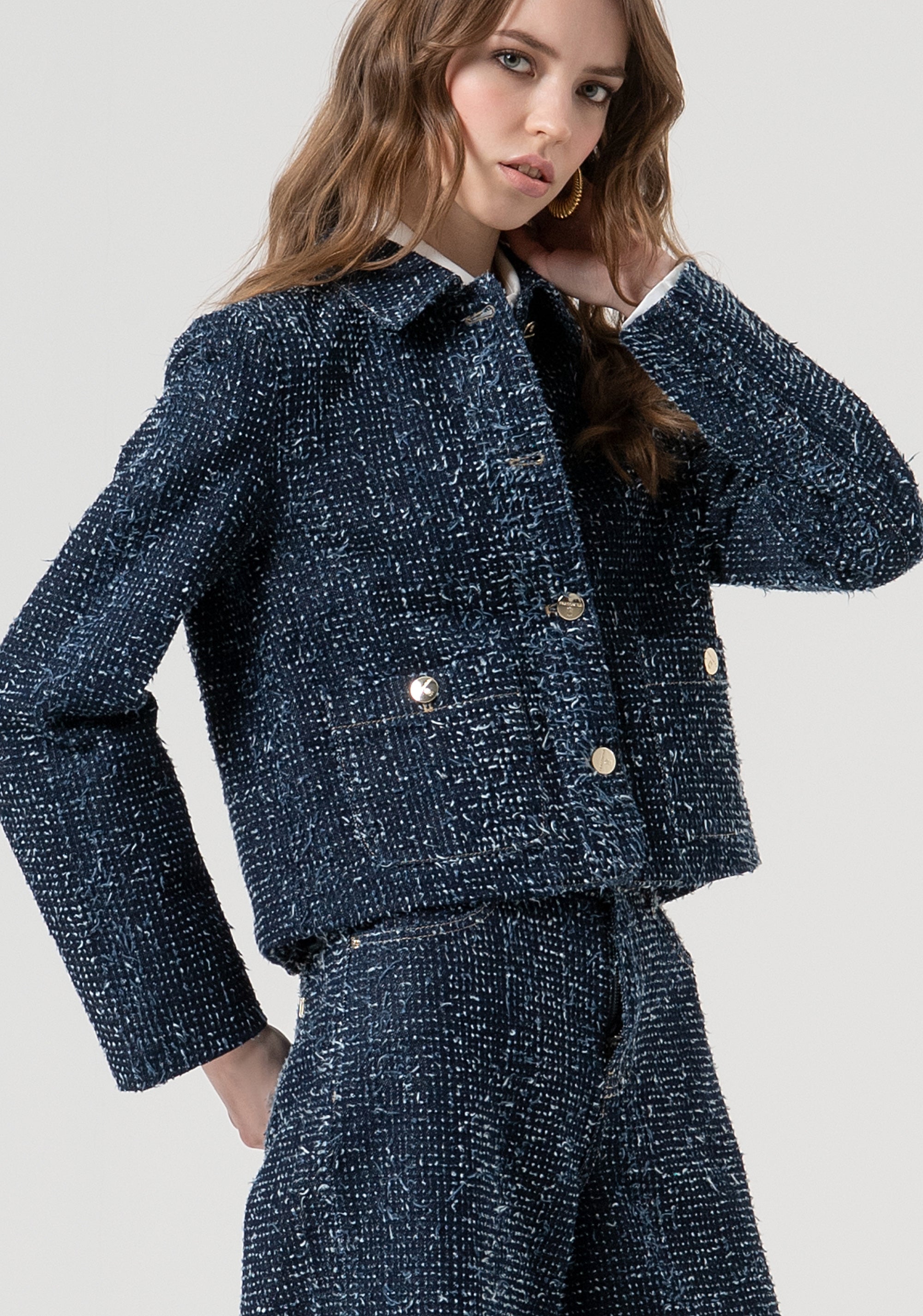 Short jacket made in bouclè denim Fracomina FR25WJ4011D419F7-117-3