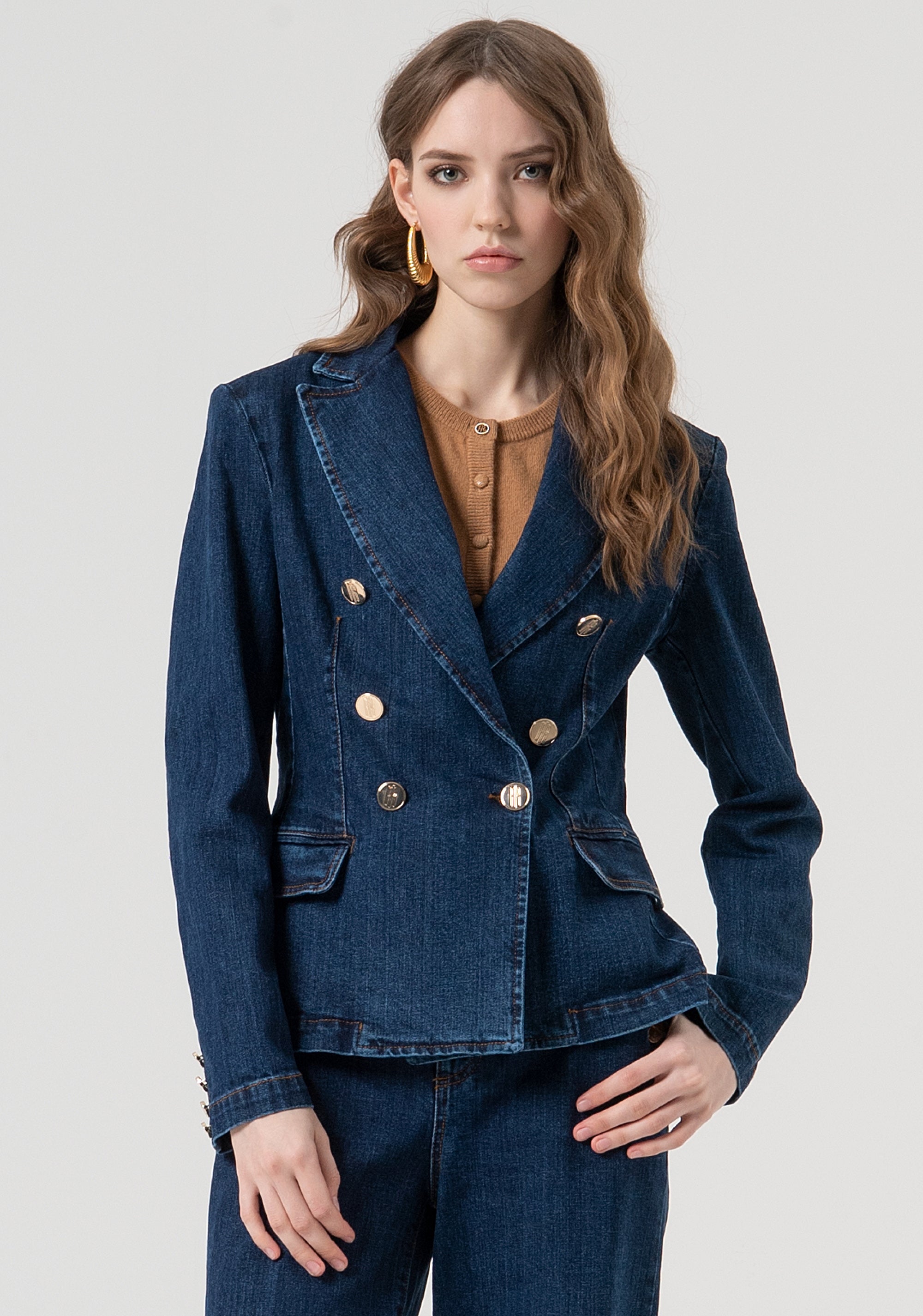 Blazer jacket regular fit double breasted made in denim with vintage wash Fracomina FR25WJ4012D45002-987-1