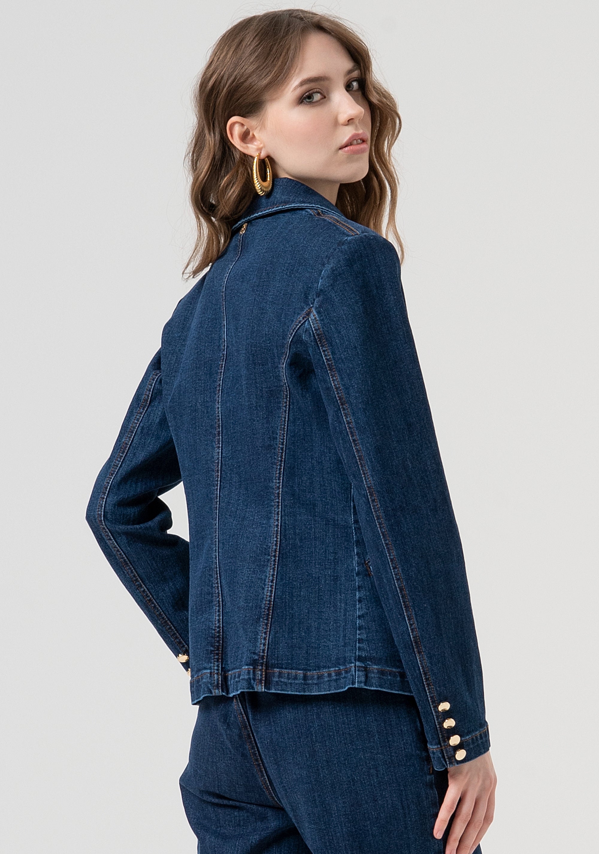Blazer jacket regular fit double breasted made in denim with vintage wash Fracomina FR25WJ4012D45002-987-3