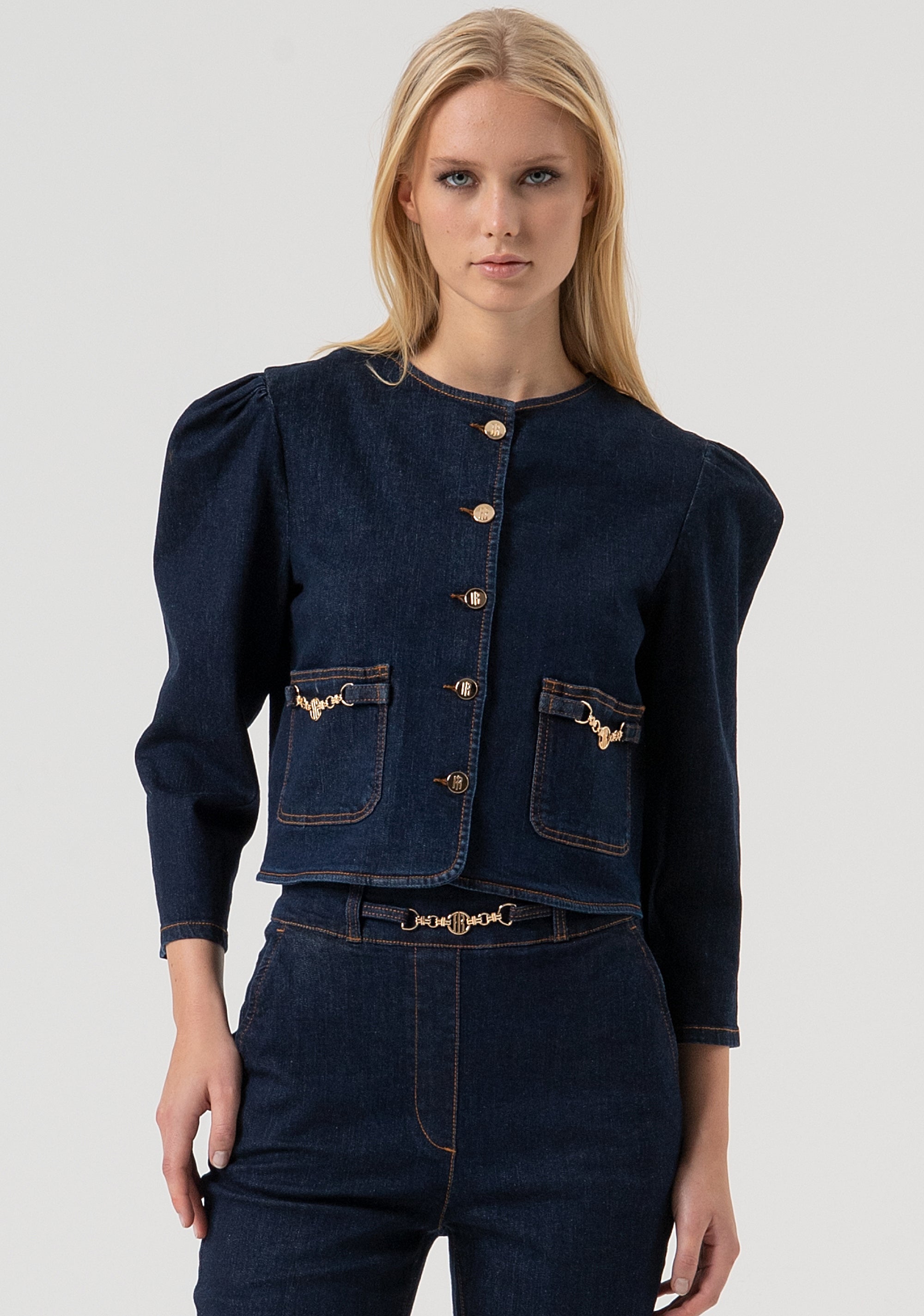 Jacket cropped made in denim with raw wash Fracomina FR25WJ4014D46493-L23-1