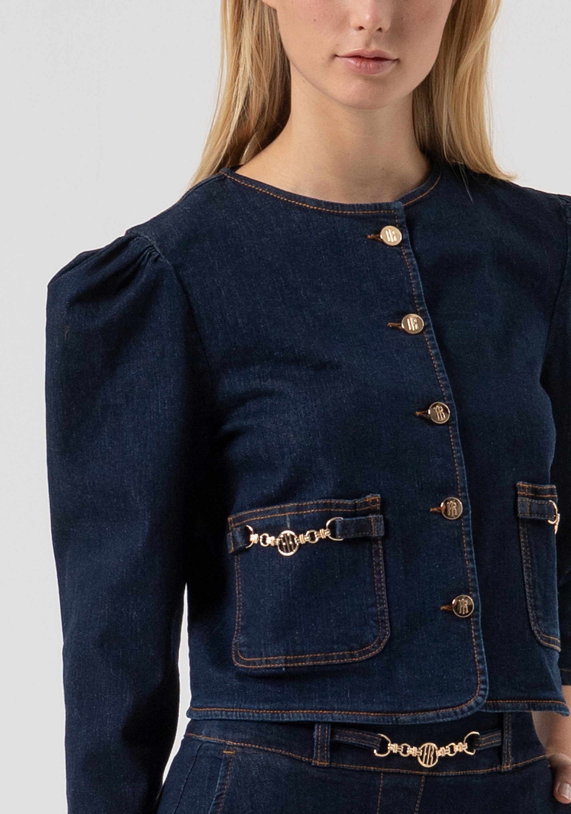 Jacket cropped made in denim with raw wash Fracomina FR25WJ4014D46493-L23-2