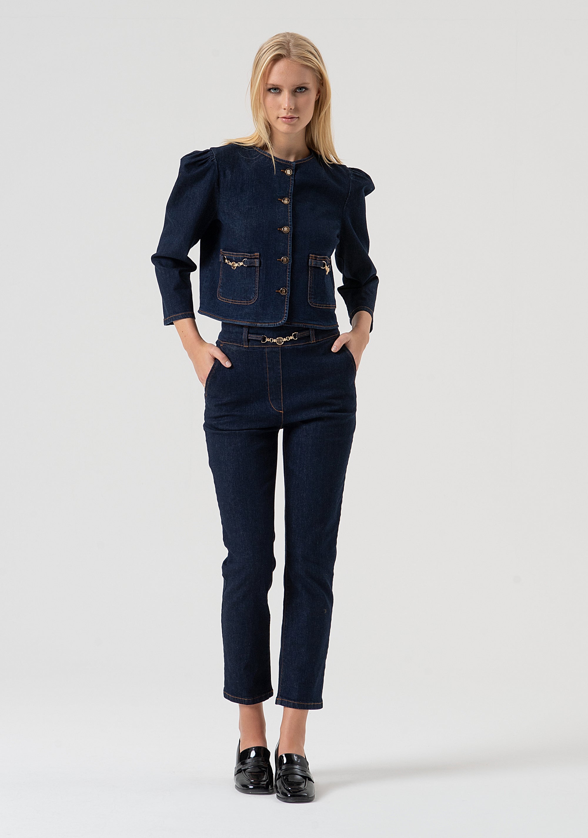 Jacket cropped made in denim with raw wash Fracomina FR25WJ4014D46493-L23-4
