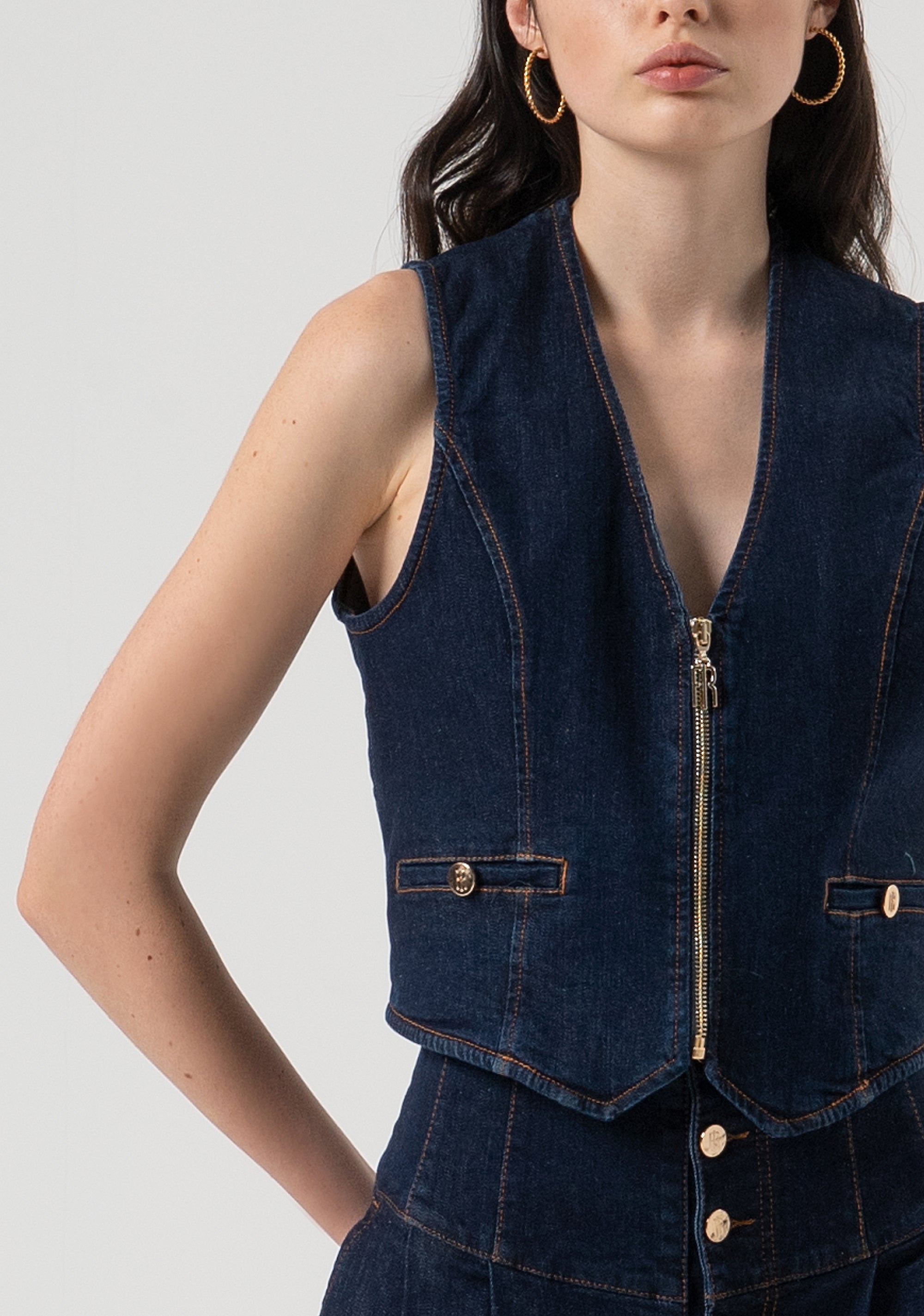 Gilet regular fit made in denim with raw wash Fracomina FR25WJ5013D46493-L23-2