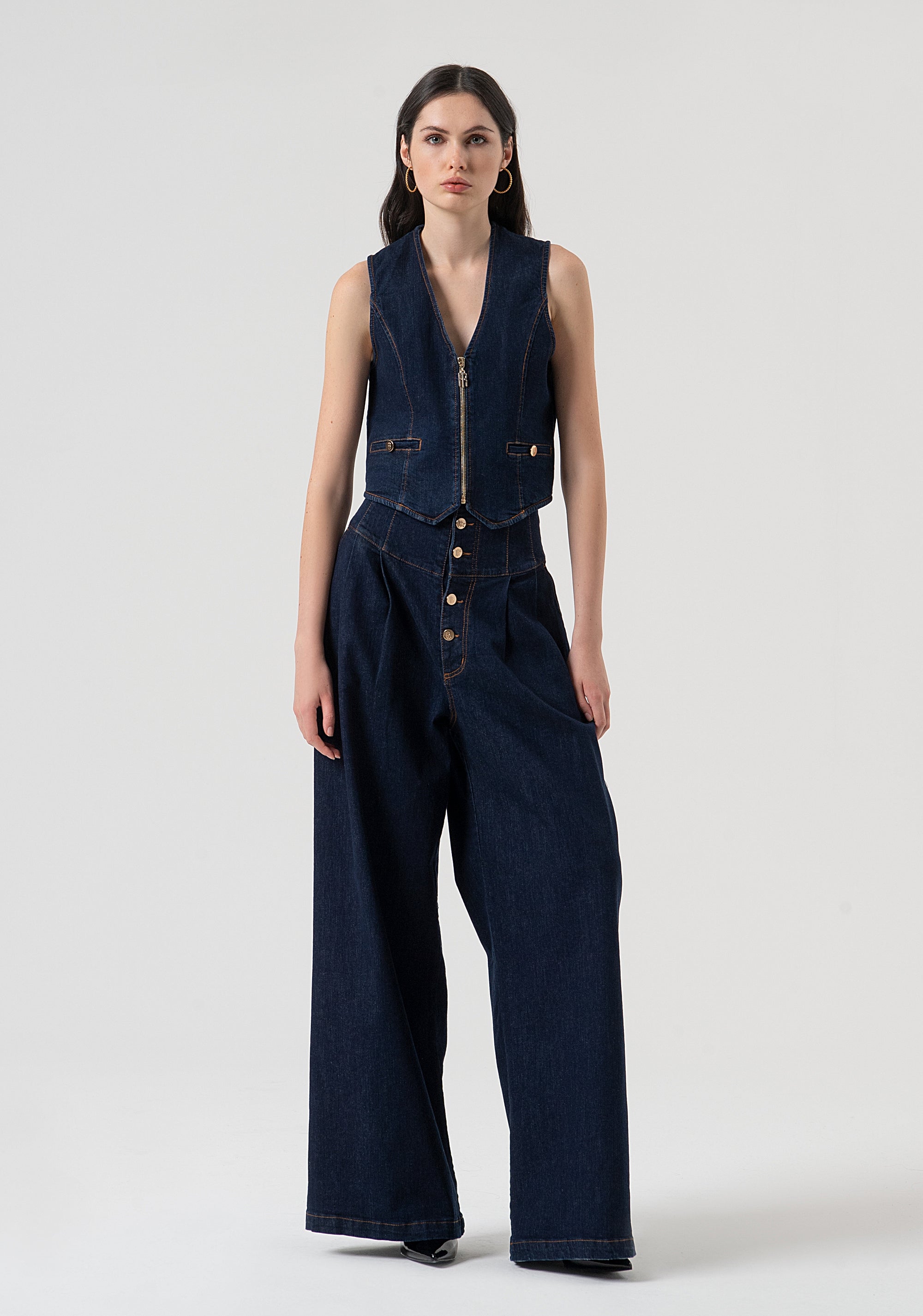 Gilet regular fit made in denim with raw wash Fracomina FR25WJ5013D46493-L23-5