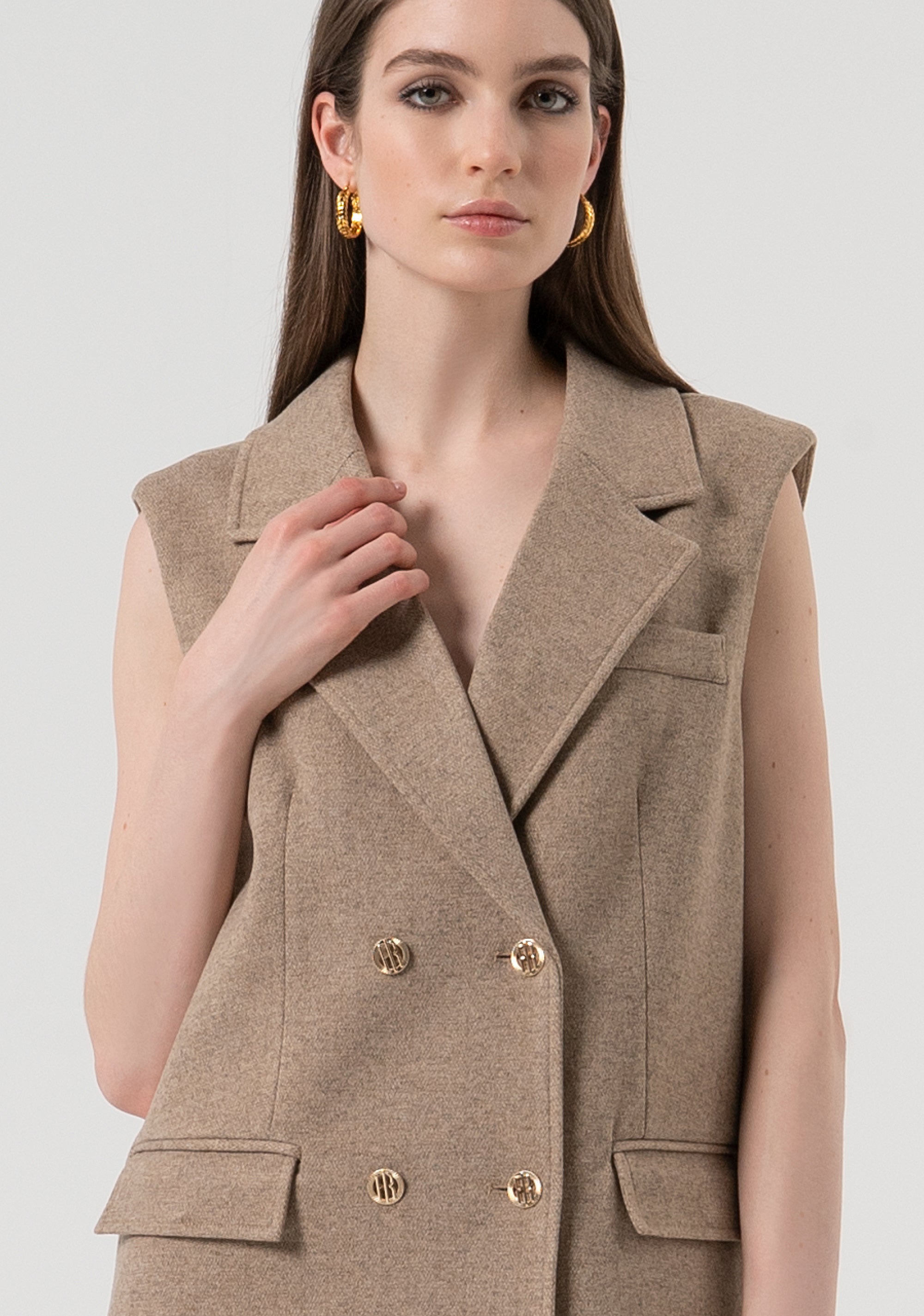 Long gilet regular fit made in Milano stitch fabric Fracomina FR25WJ5015W80501-L46-2