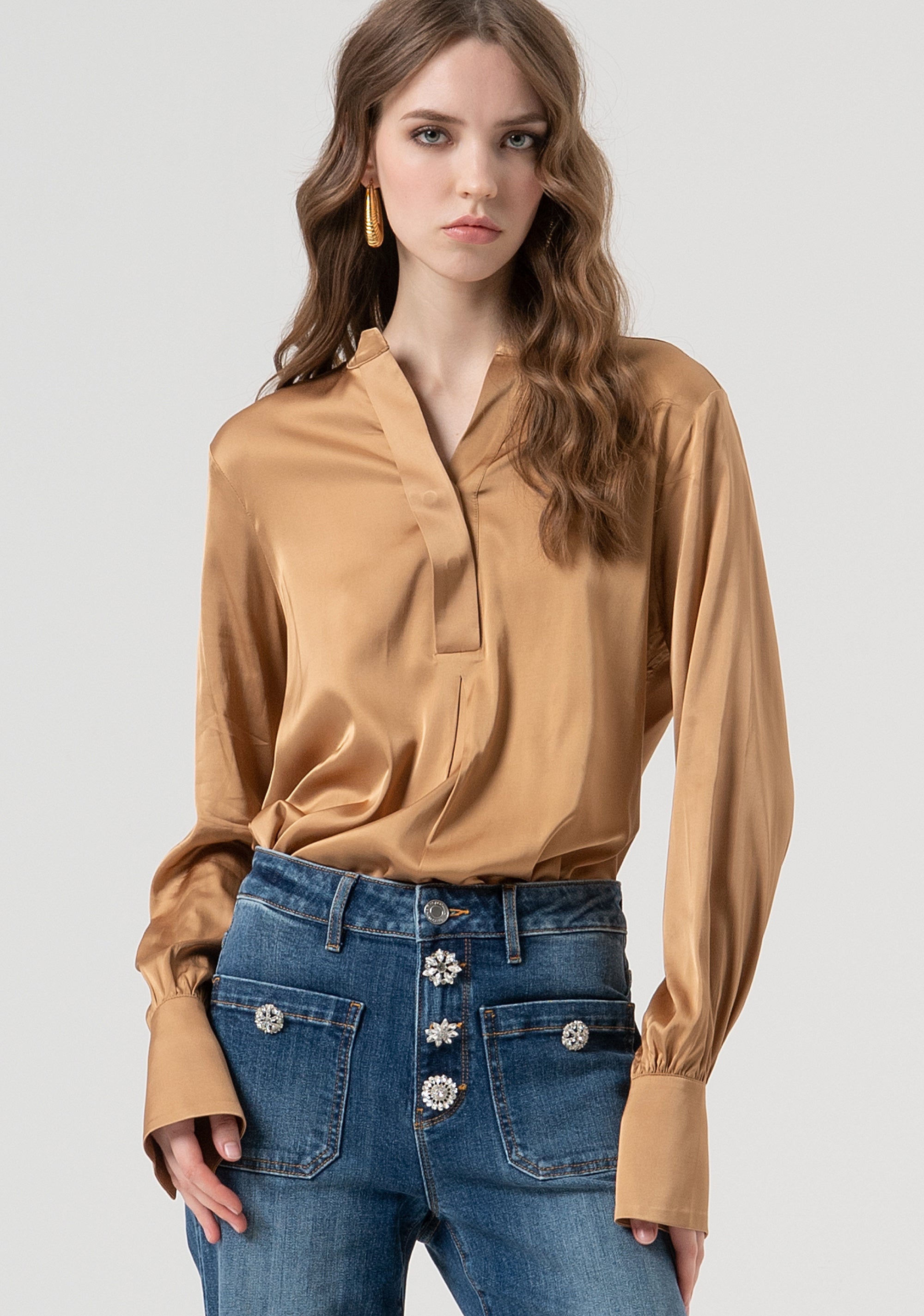 Blouse regular fit made in satin Fracomina FR25WT1011W58401-093-1