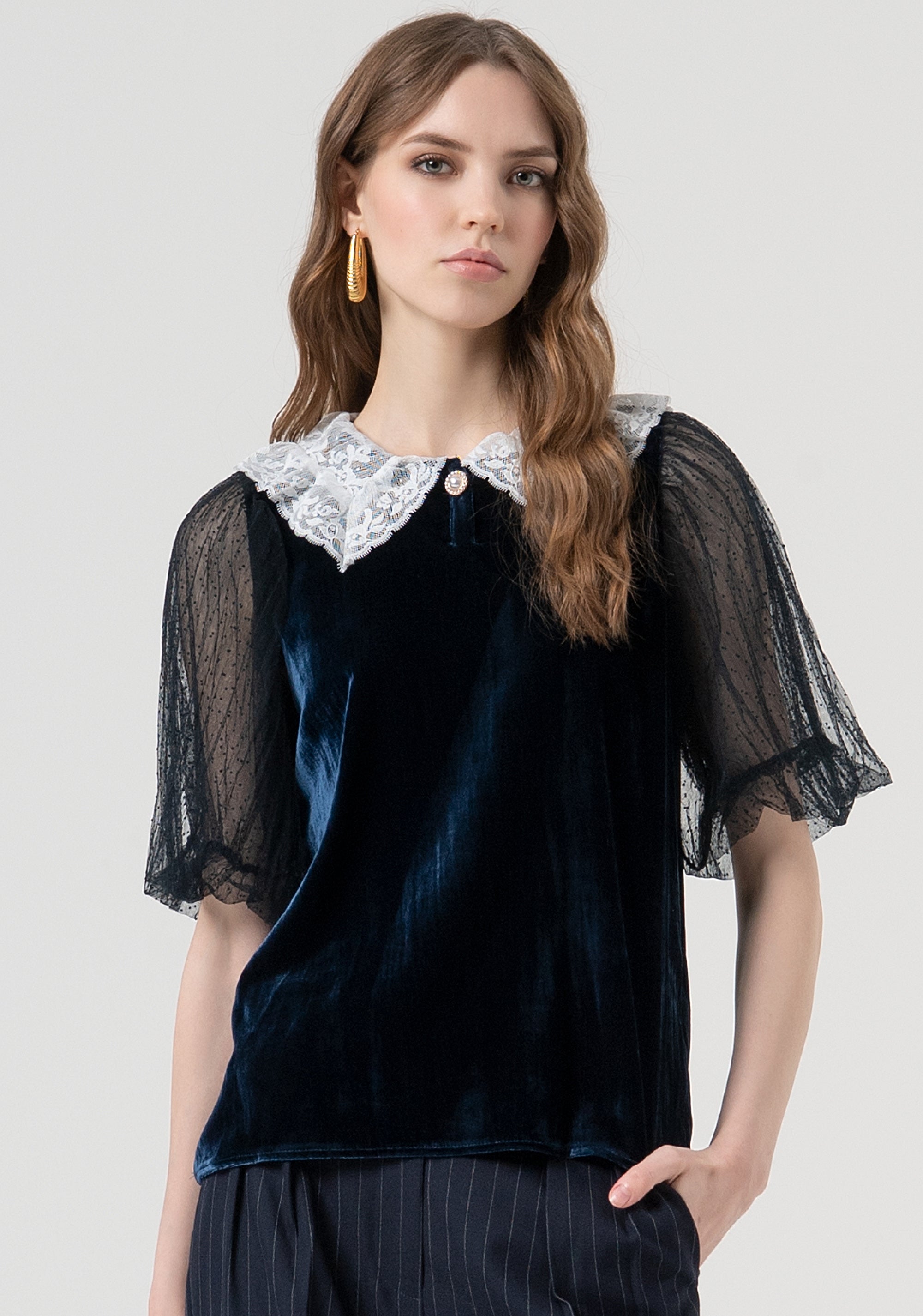 Blouse regular fit made in velvet with silk Fracomina FR25WT3037J48701-270-1