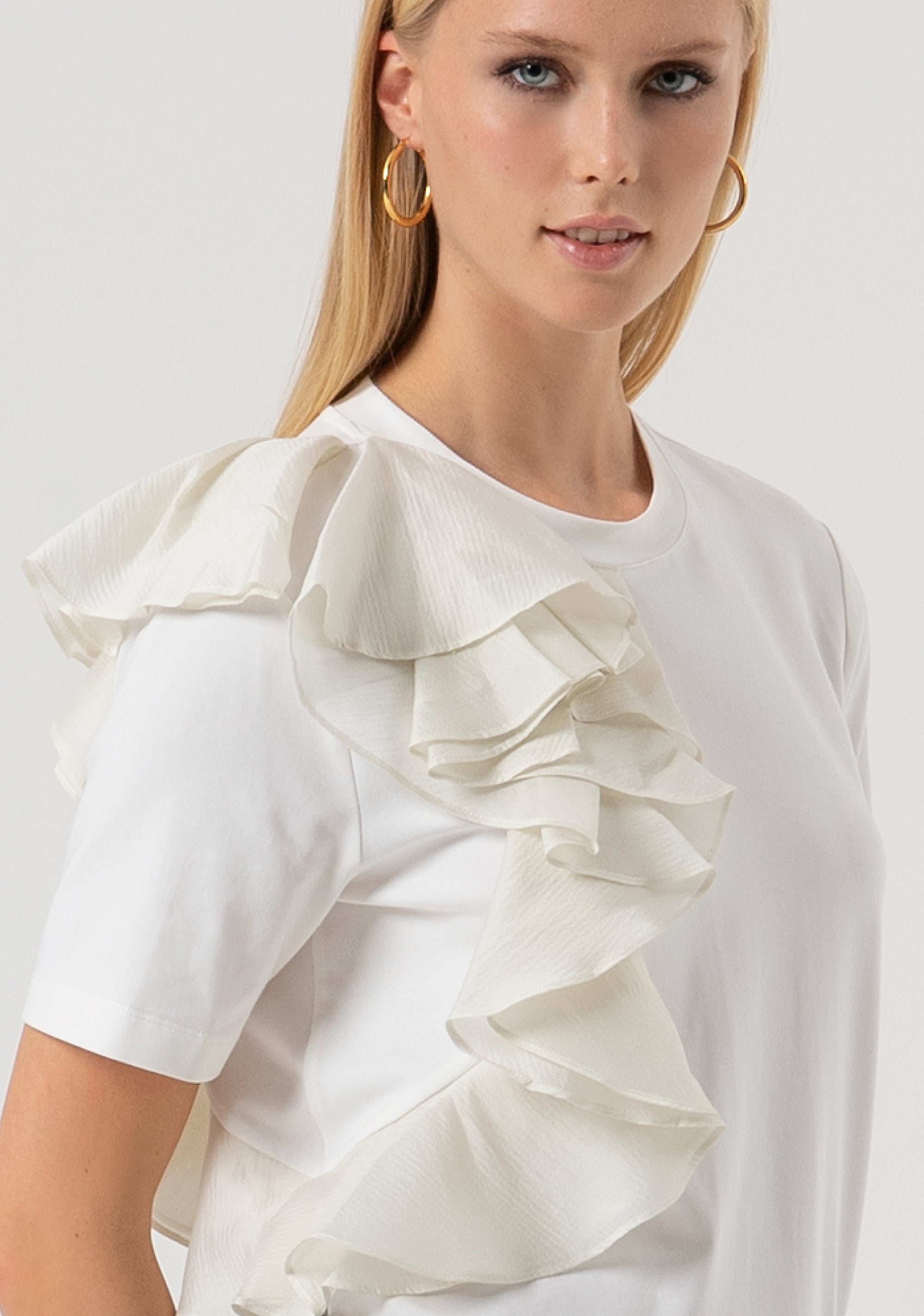 T-shirt regular fit made in jersey with frills at the right side Fracomina FR25WT3039J40101-108-2
