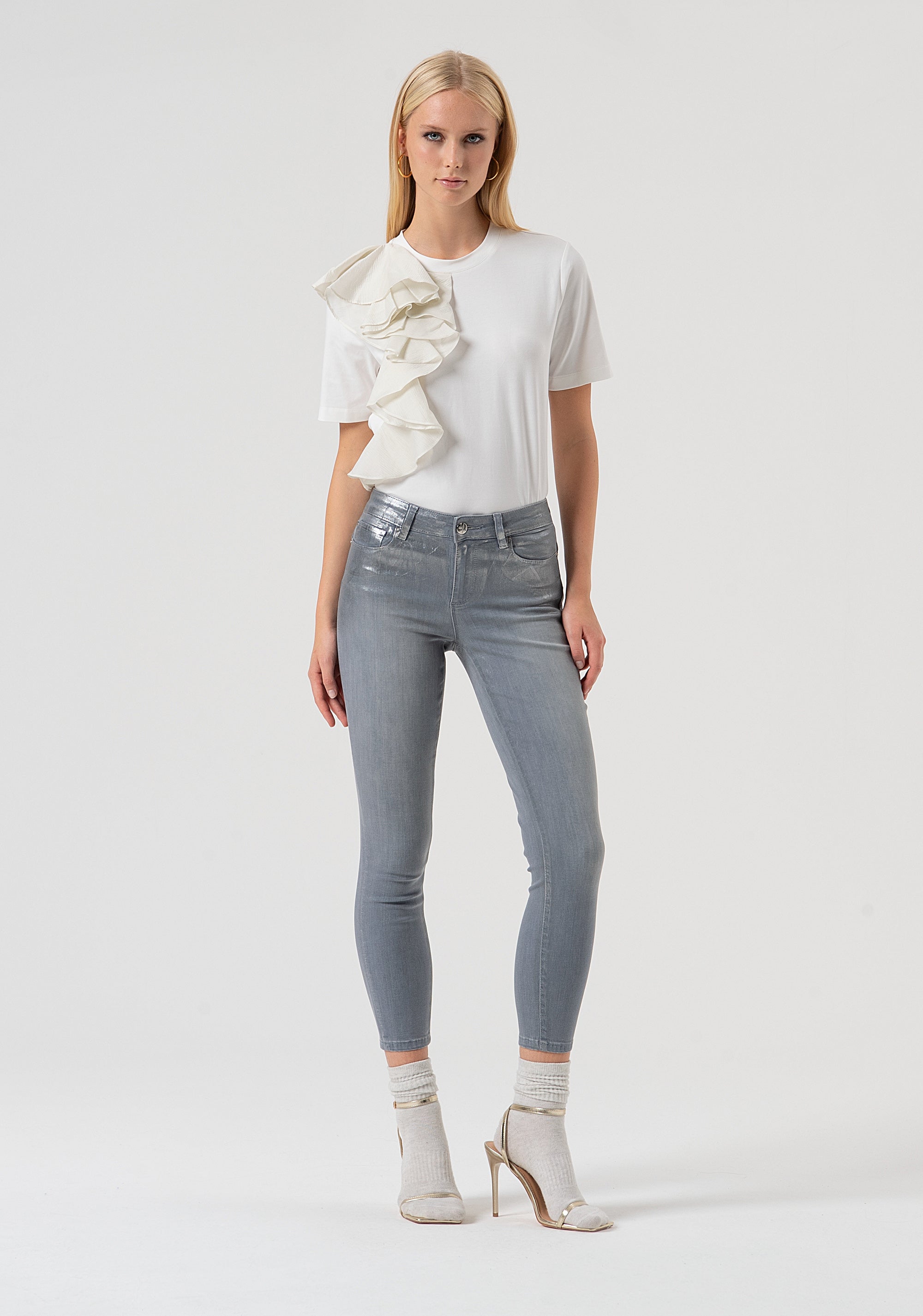 T-shirt regular fit made in jersey with frills at the right side Fracomina FR25WT3039J40101-108-4