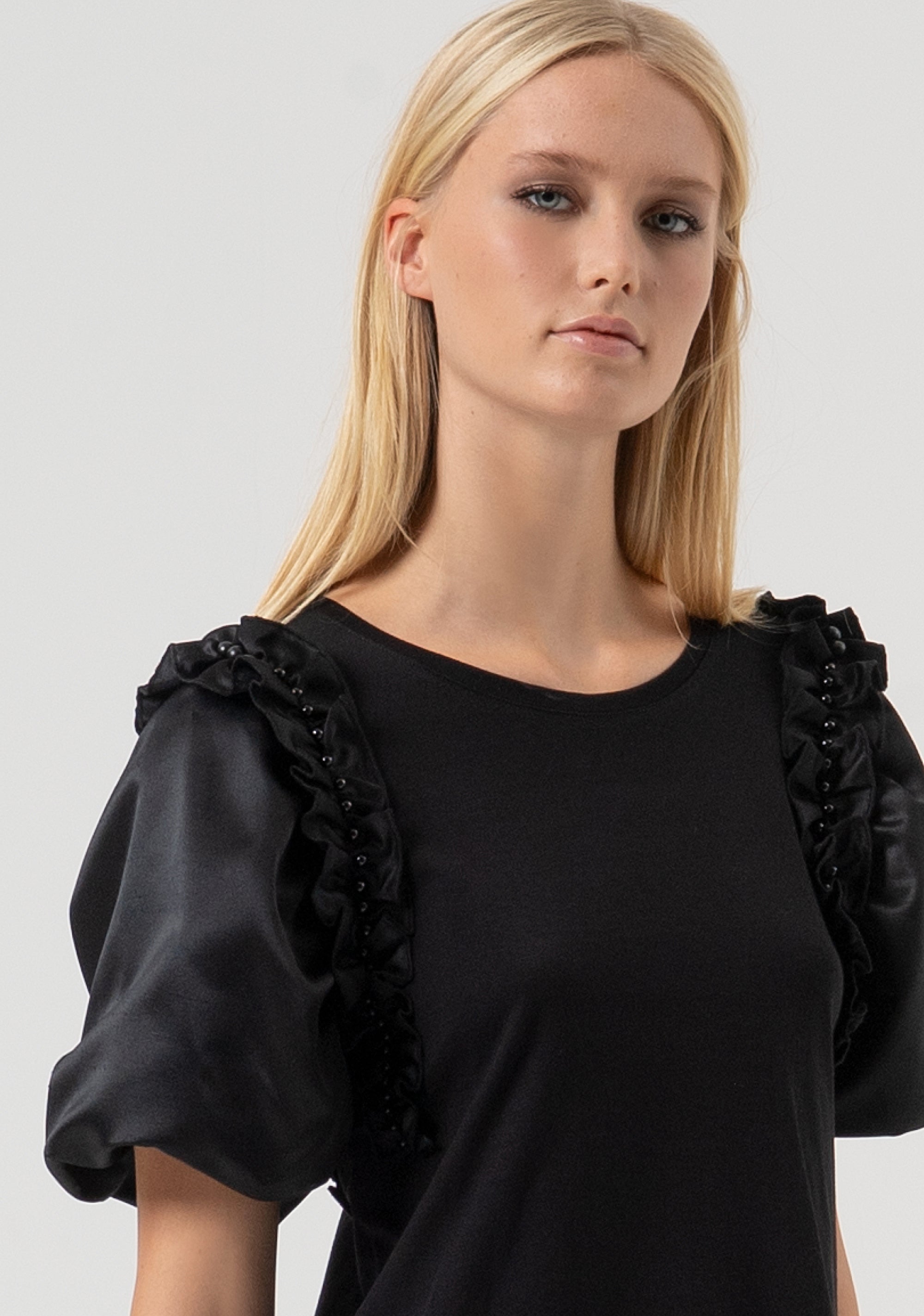 T-shirt regular fit made in jersey with balloon effect sleeves made in satin Fracomina FR25WT3041J400R9-053-2