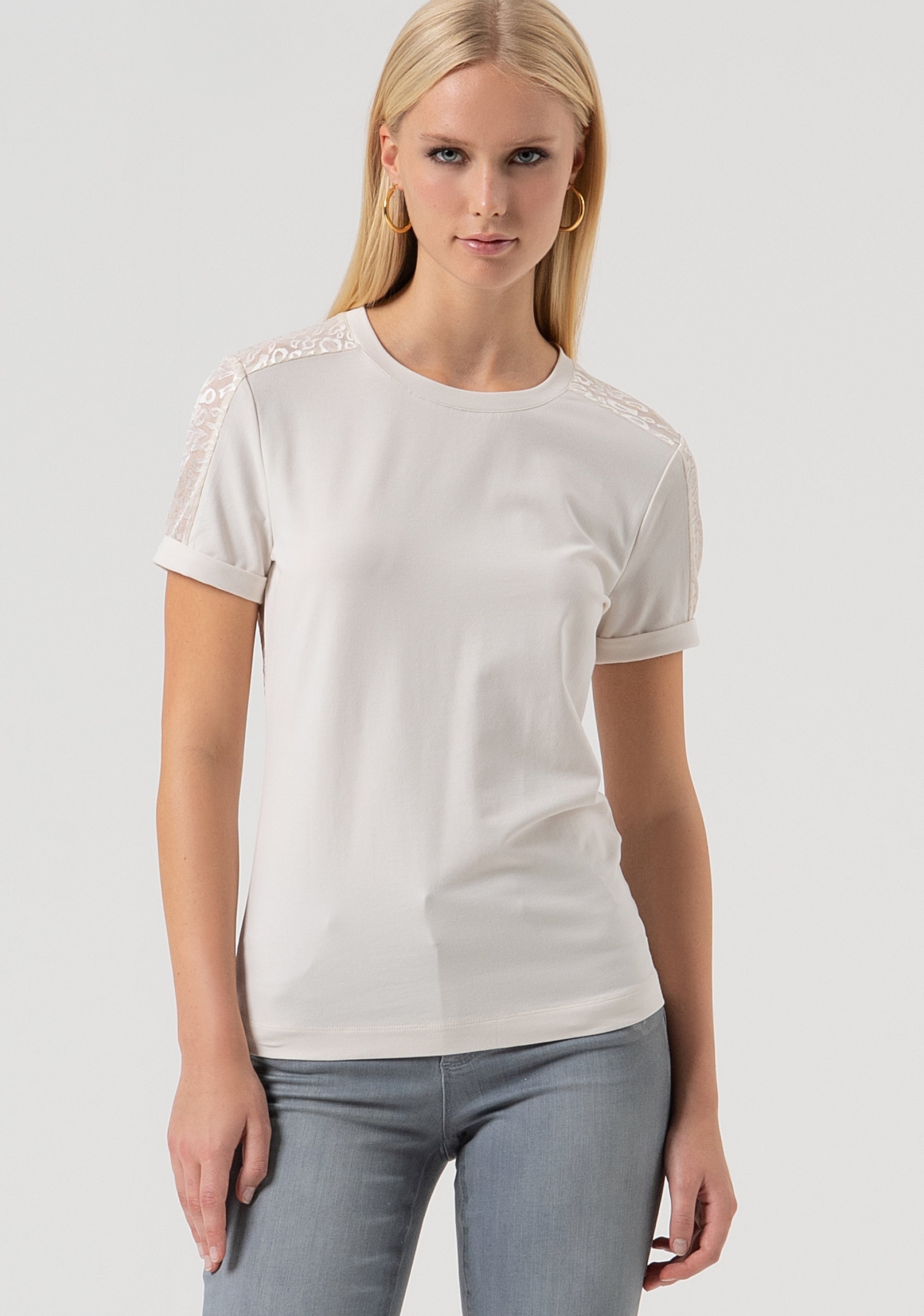 T-shirt slim fit made in jersey with back part made in animalier effect lace Fracomina FR25WT3043J401G1-508-1