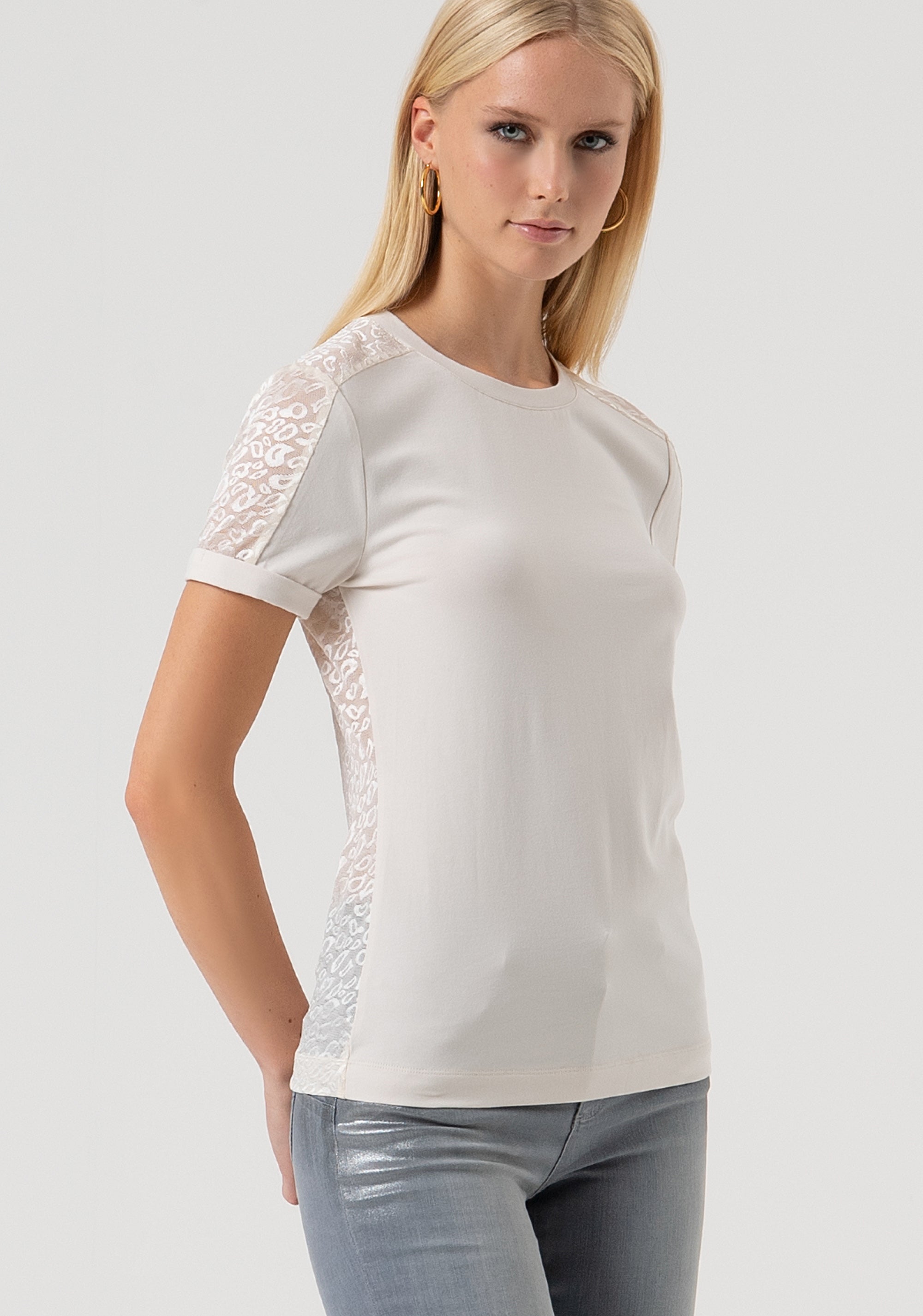 T-shirt slim fit made in jersey with back part made in animalier effect lace Fracomina FR25WT3043J401G1-508-2