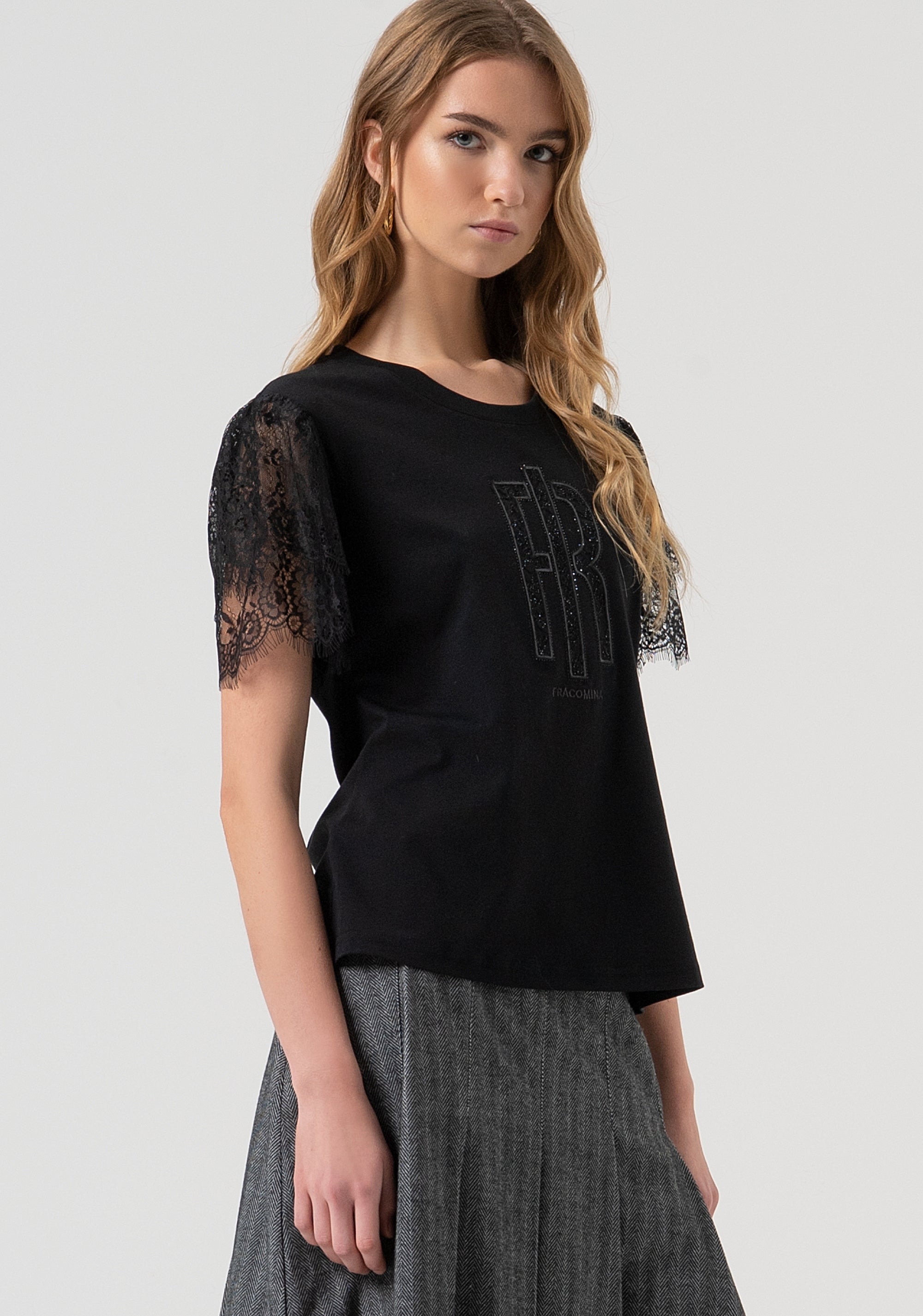 T-shirt regular fit made in jersey with short sleeves made in lace Fracomina FR25WT3059J401G1-053-2