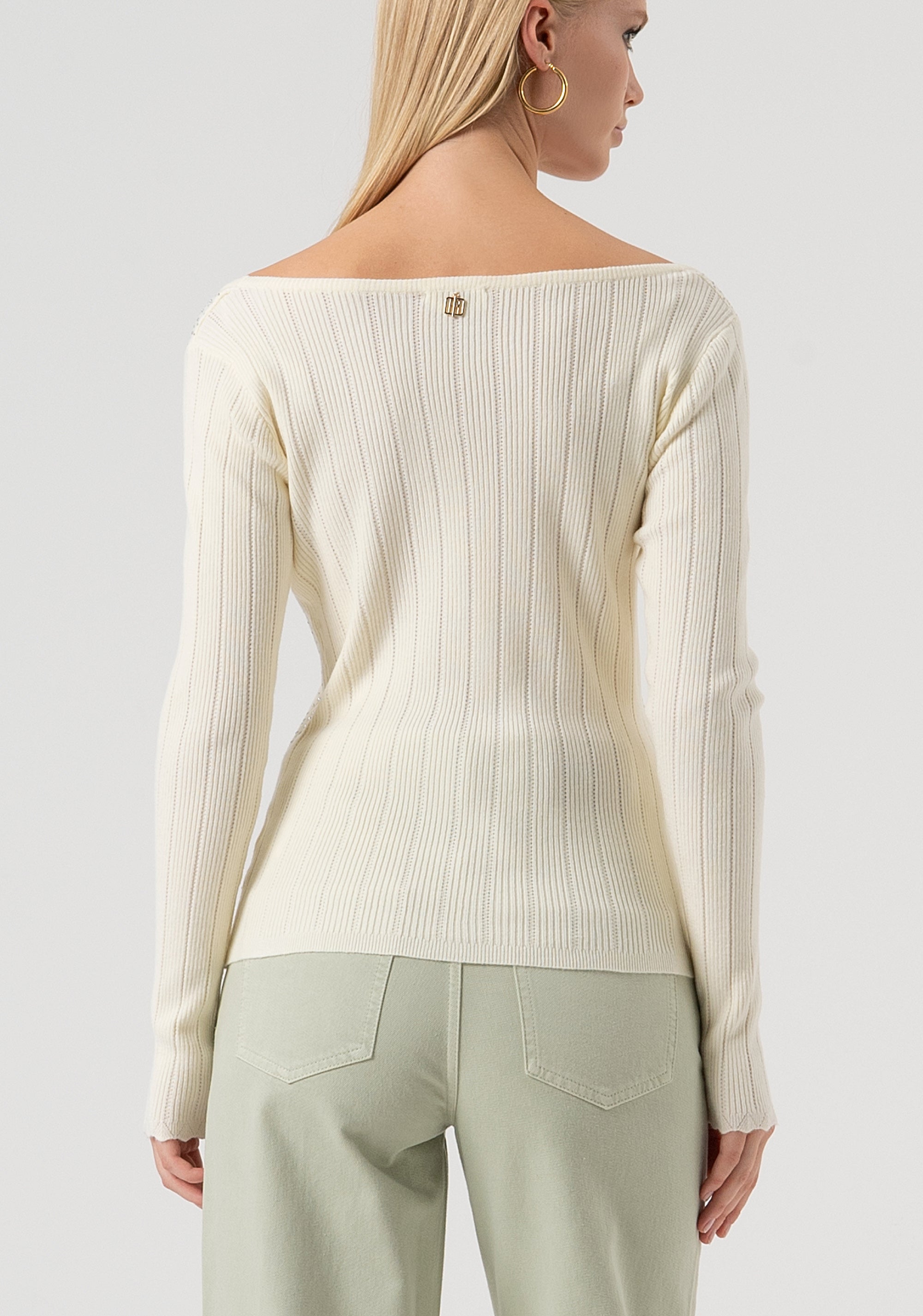 Knitwear slim fit with ribs and strasses Fracomina FR25WT7029K50401-508-4