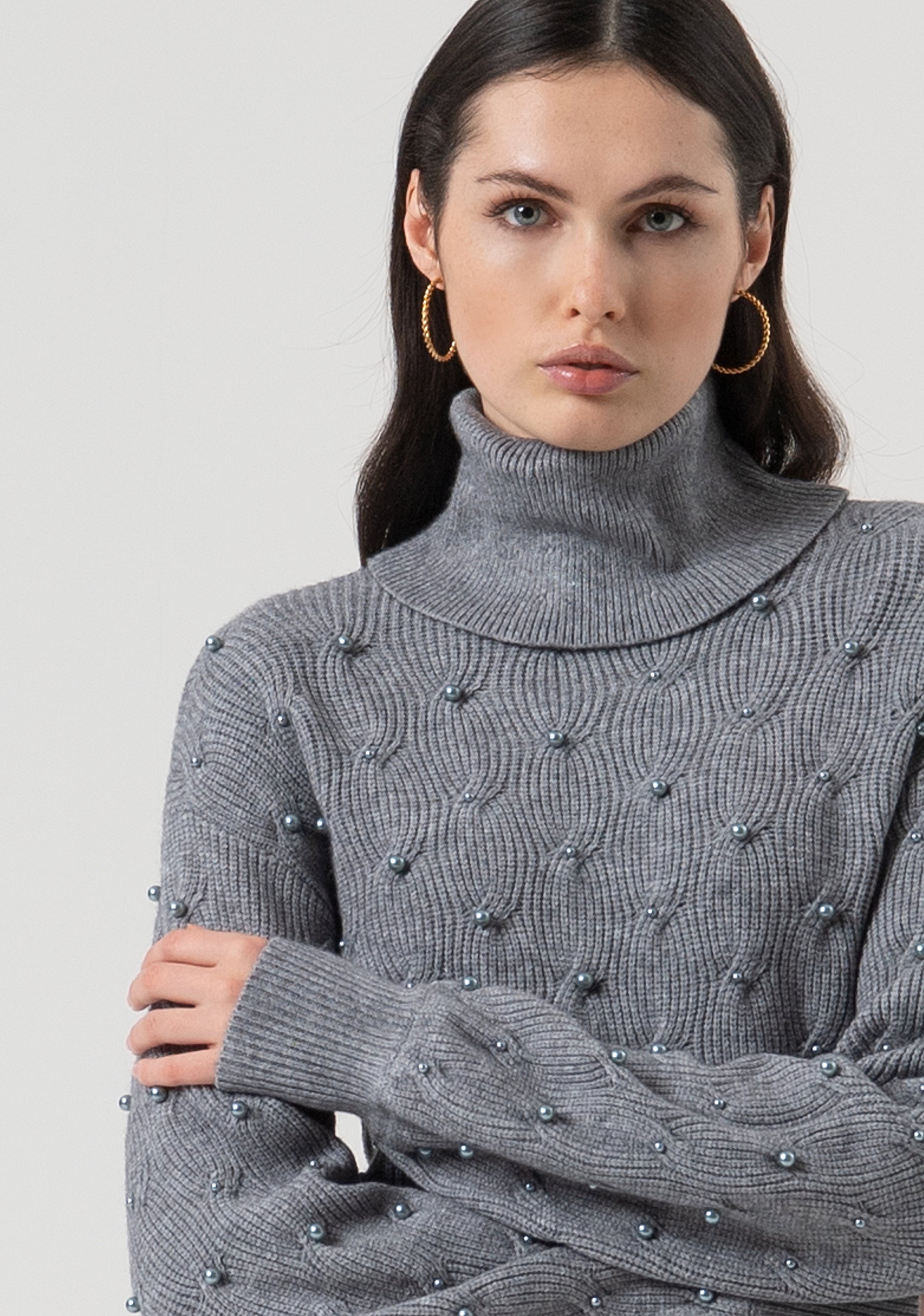 Knitwear regular fit with plaits and pearls Fracomina FR25WT7036K502R9-159-2