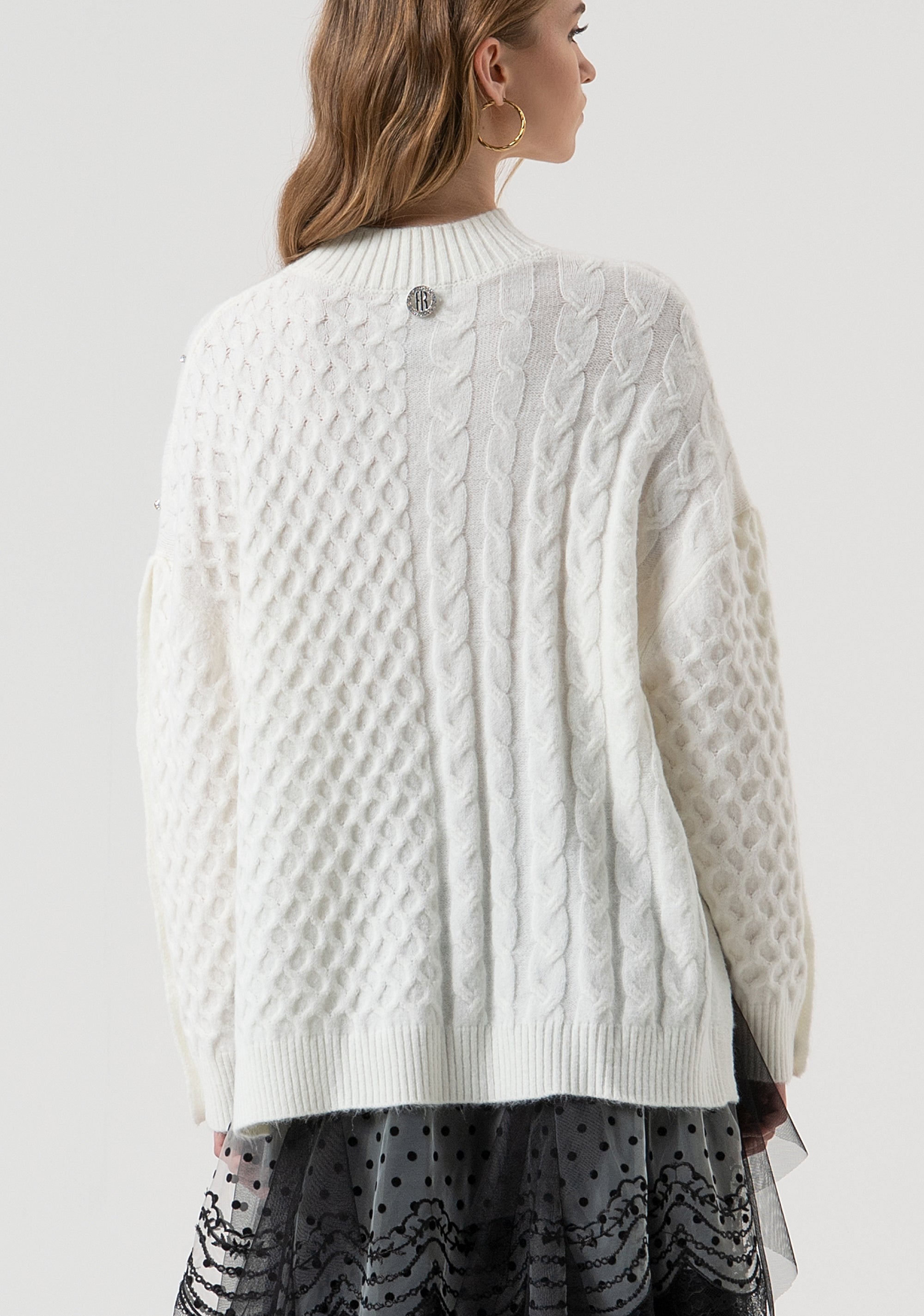 Knitwear over fit with plaits with shiny stones applied Fracomina FR25WT7037K47101-108-4