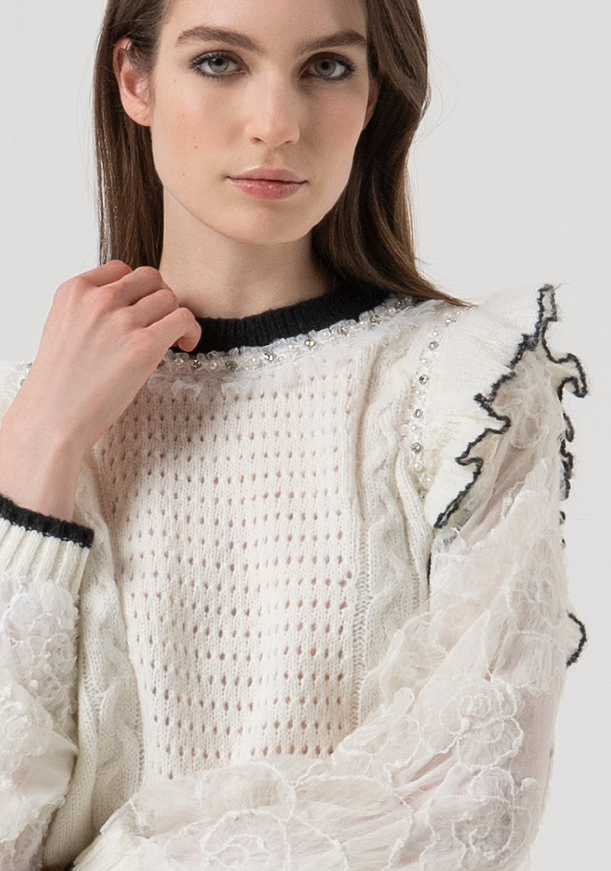 Knitwear regular fit with plaits and overlock Fracomina FR25WT7040K552E5-108-2