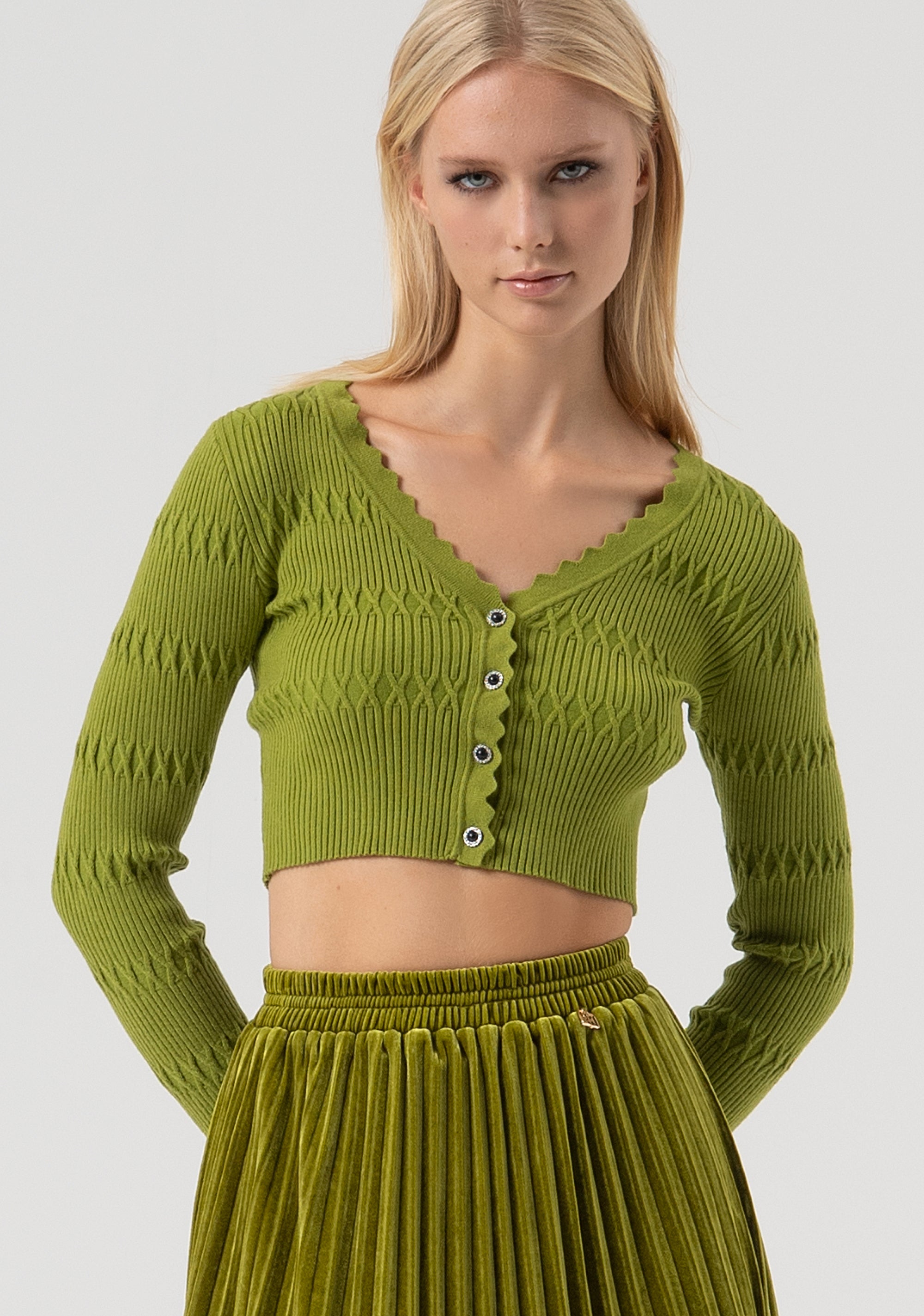 Cardigan slim fit cropped with ribs Fracomina FR25WT8018K50401-813-1