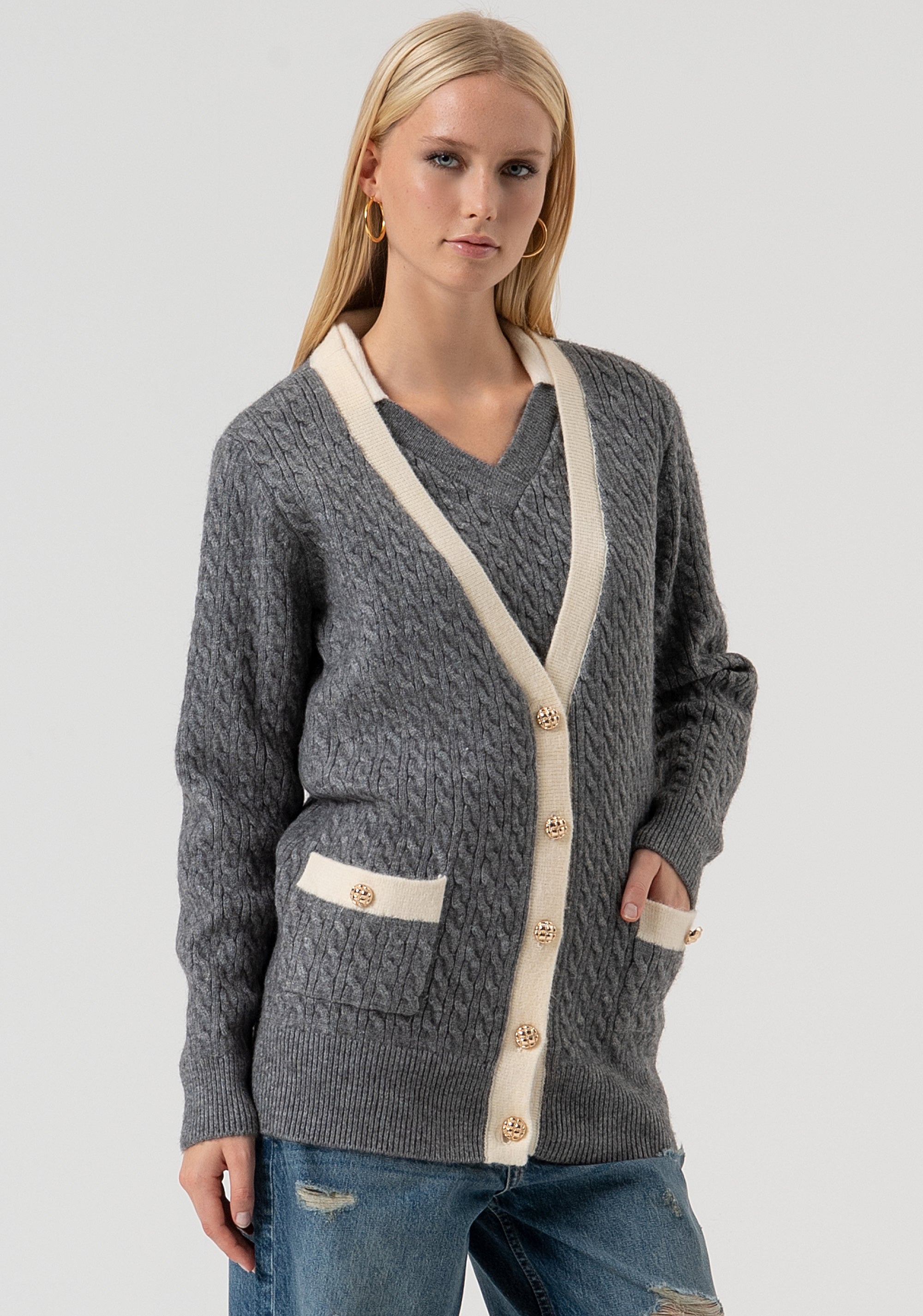 Long cardigan regular fit with plaits Fracomina FR25WT8020K55401-T55-2
