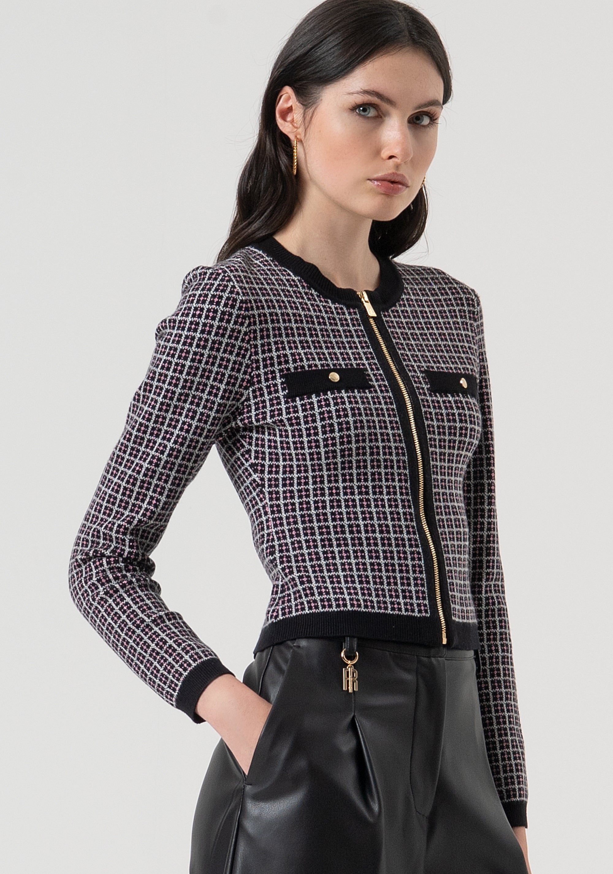 Cardigan slim fit with geometric jacquard effect Fracomina FR25WT8025K503F8-053-3