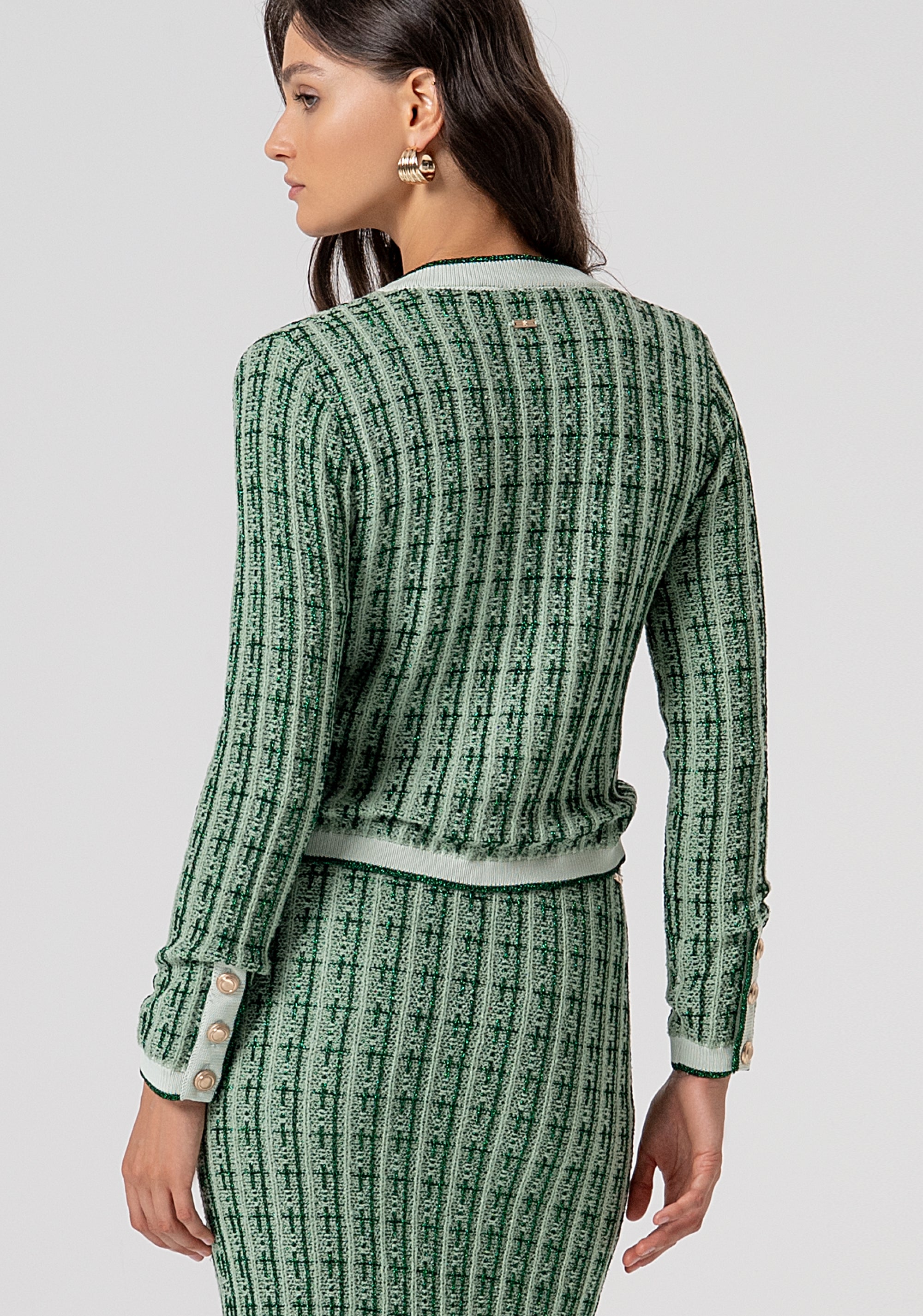 Two-Tone Knit Cropped Cardigan with Gold Buttons Fracomina FR25WT8027K55501-B08-3