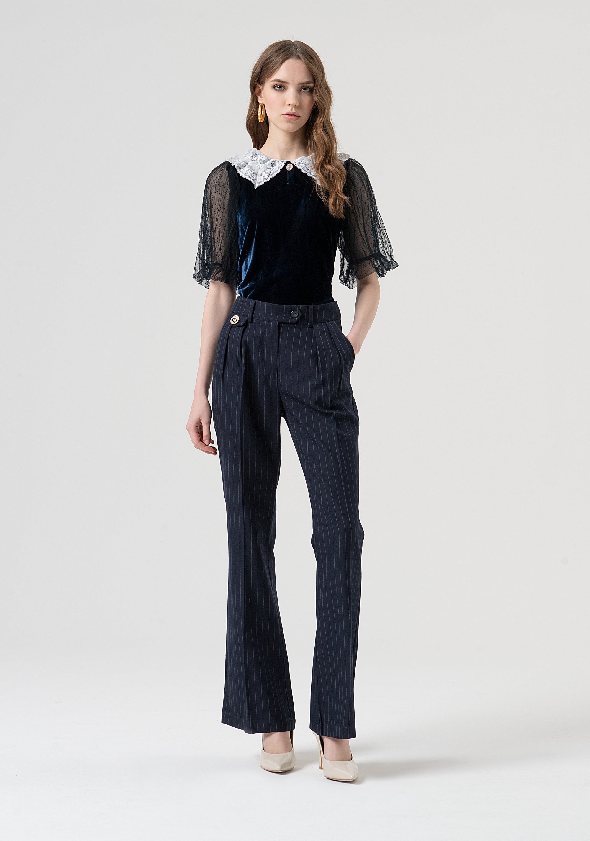 Pant flare with pinstriped pattern Fracomina FR25WV2005W813D4-117-1