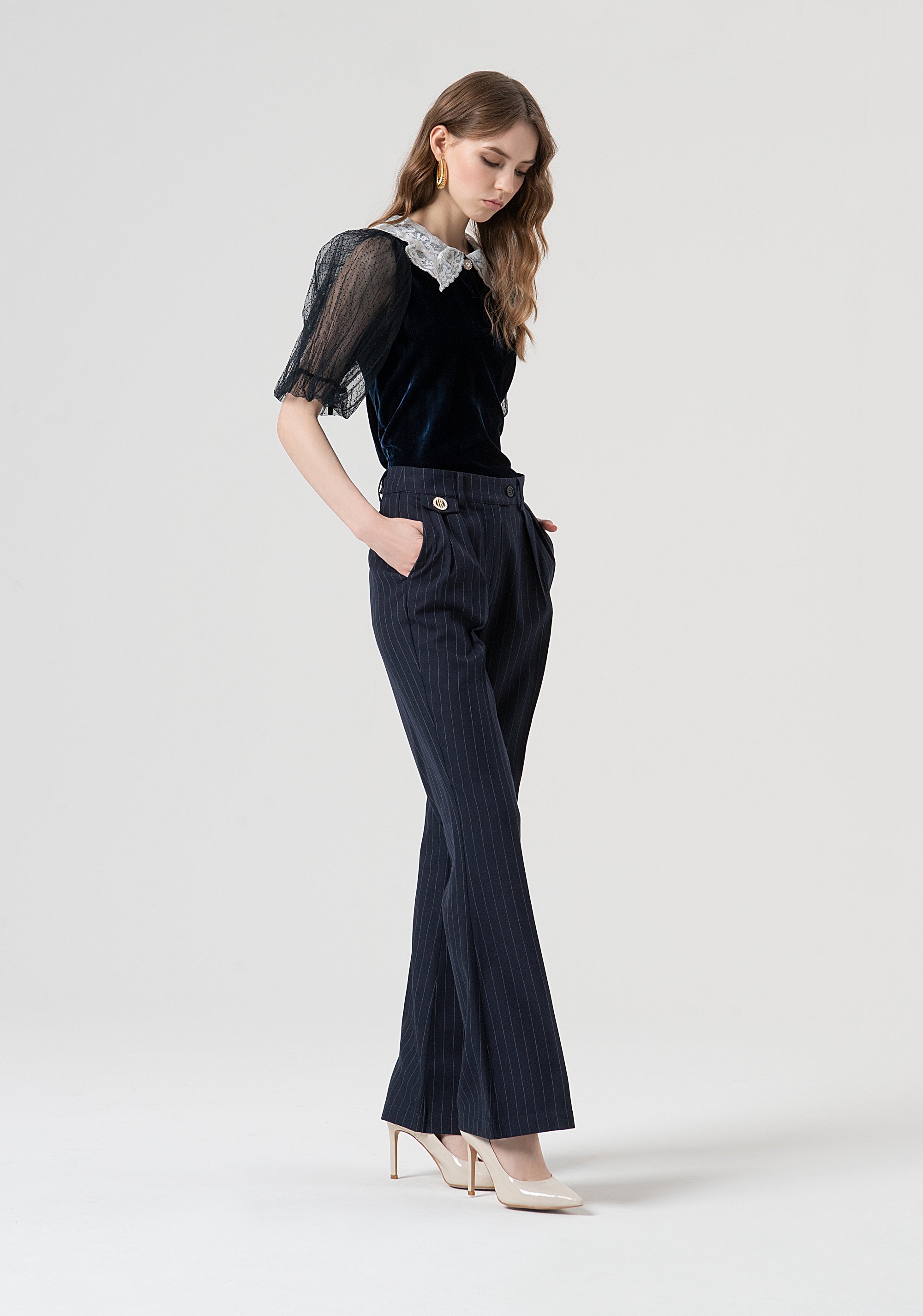 Pant flare with pinstriped pattern Fracomina FR25WV2005W813D4-117-3