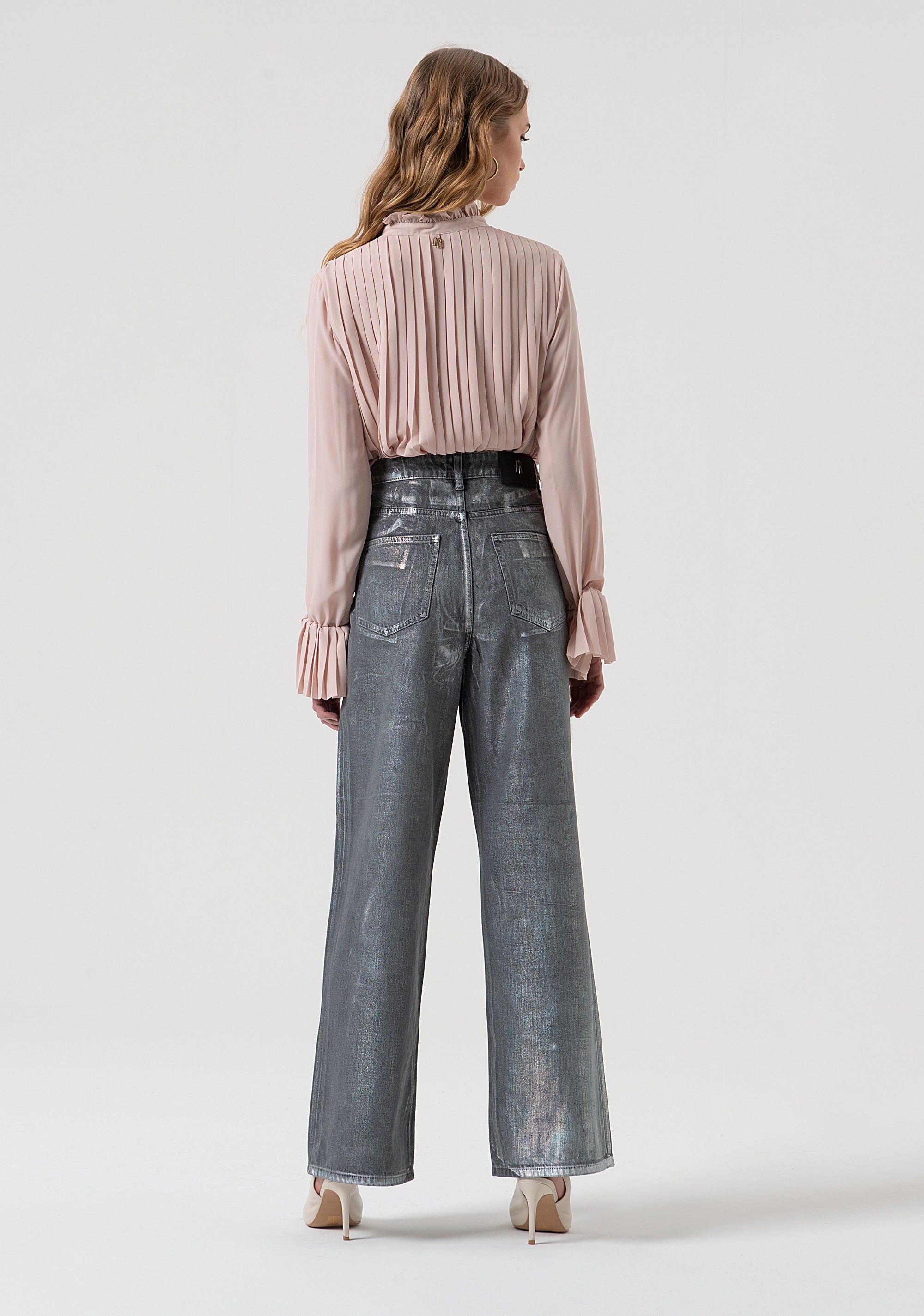 Jeans wide leg made in cotton with mylar coating Fracomina FR25WV2007D419O8-T59-4