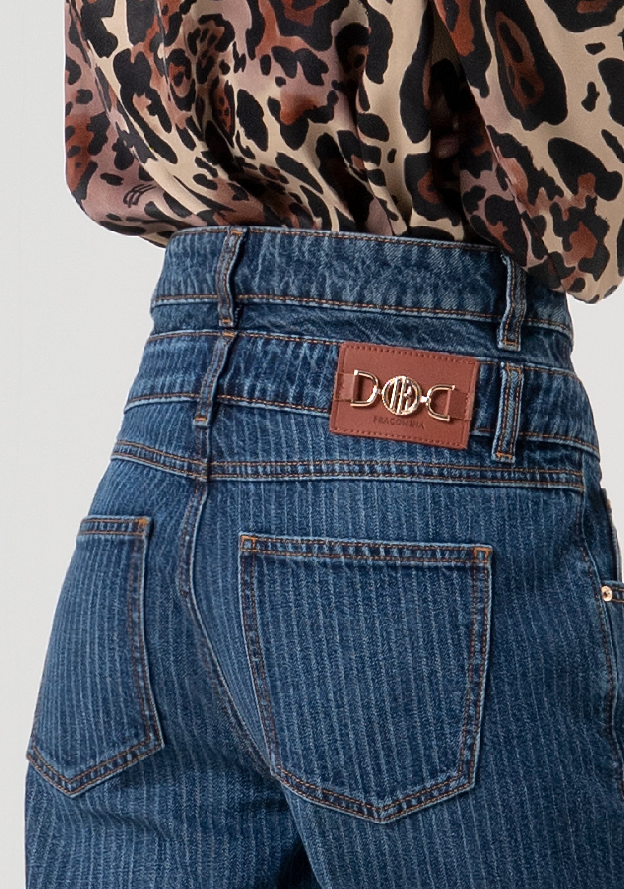 Jeans flare made in pinstriped denim with vintage wash Fracomina FR25WV3020D419F8-T64-4