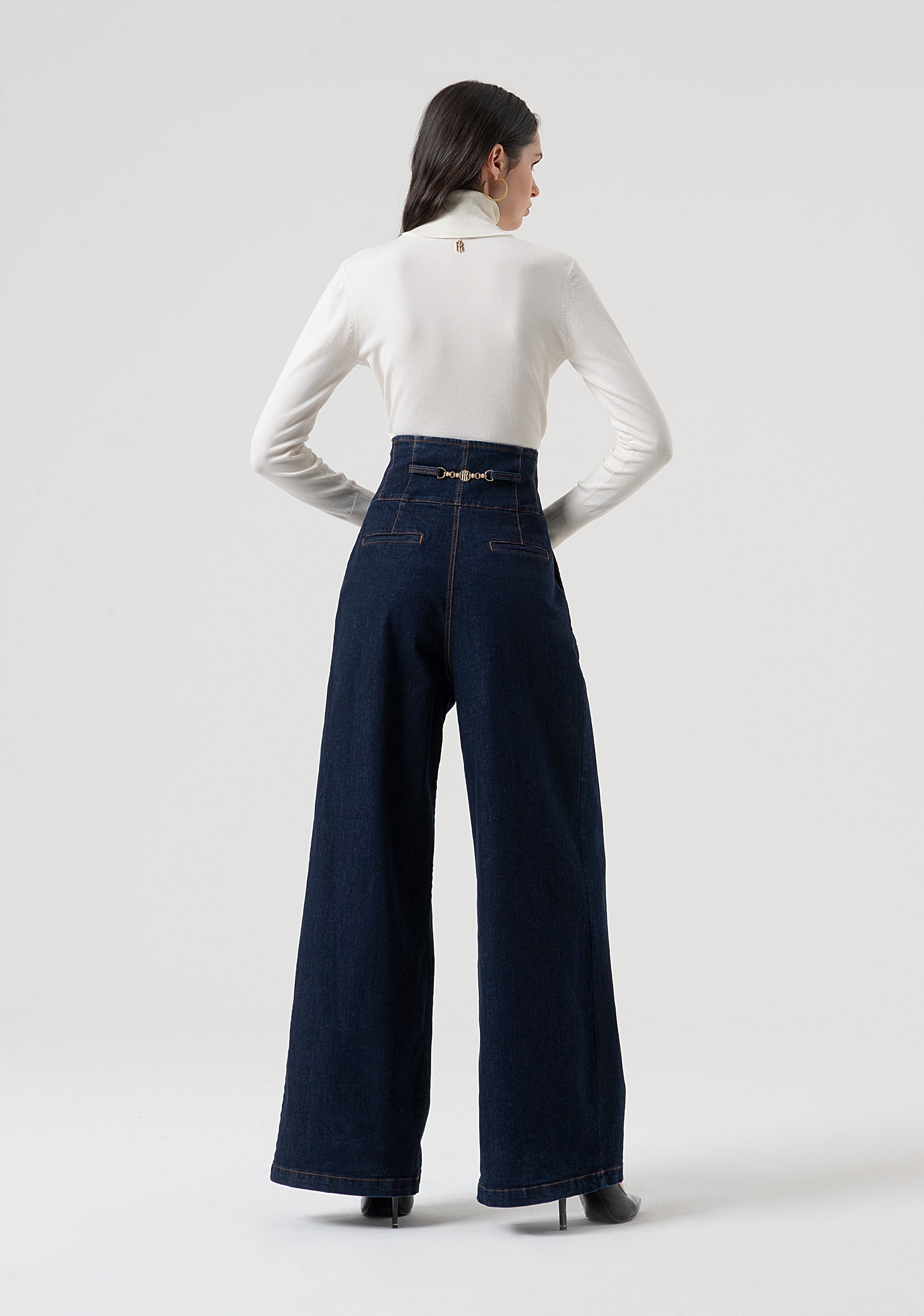 Palazzo pant jeans wide fit made in denim with dark wash Fracomina FR25WV3024D46493-L23-4