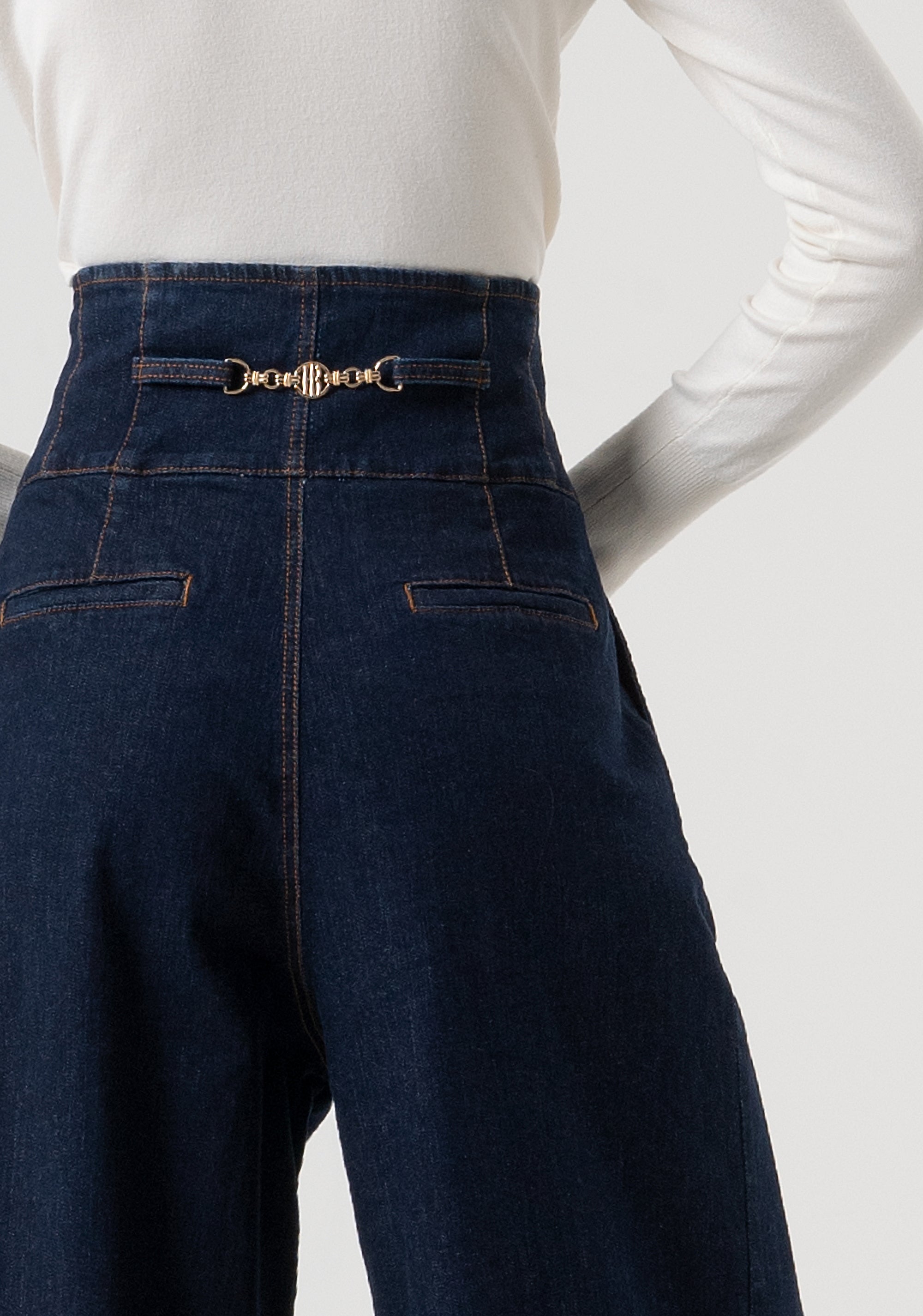 Palazzo pant jeans wide fit made in denim with dark wash Fracomina FR25WV3024D46493-L23-5