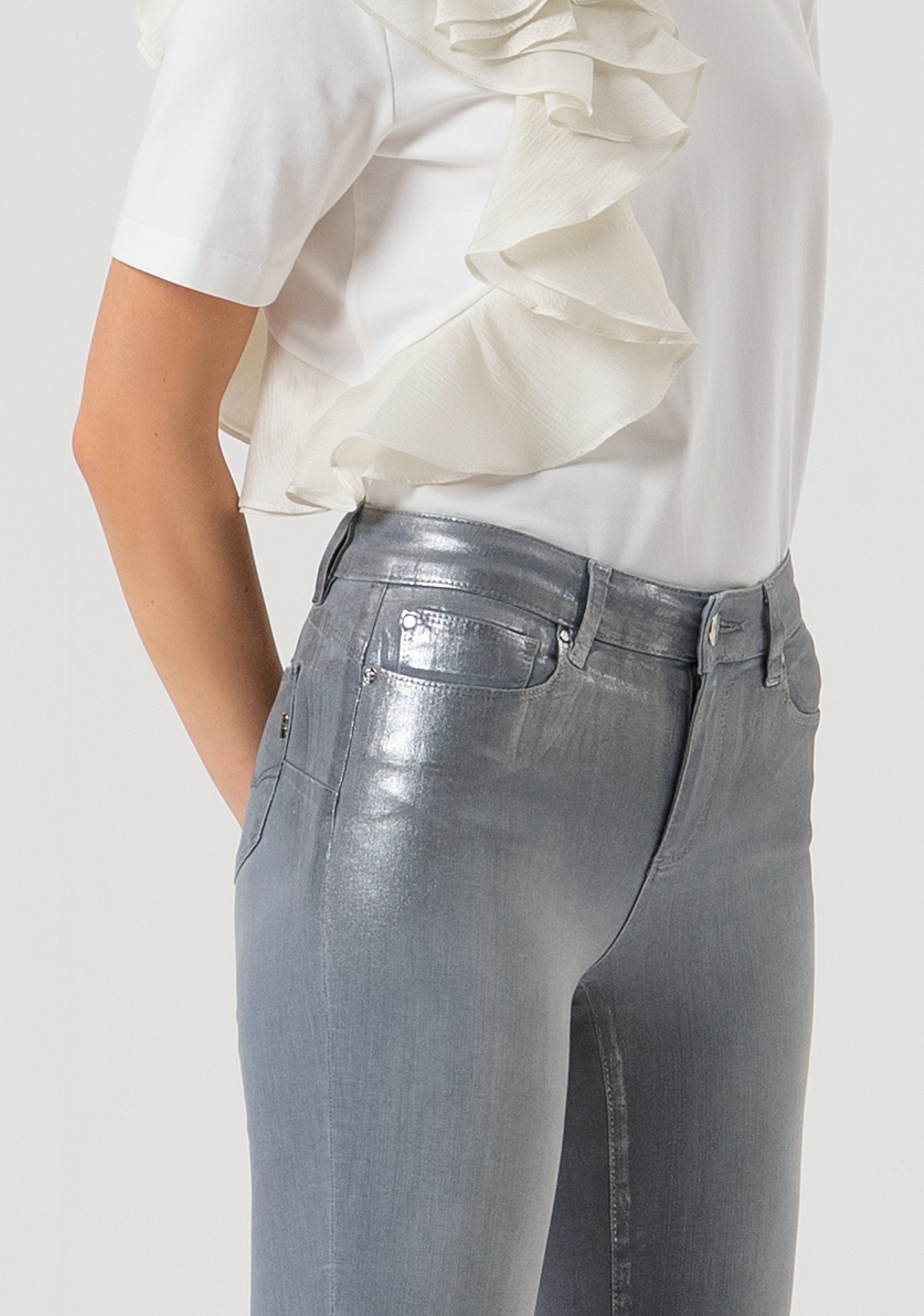 Jeans slim fit with push-up effect made in grey denim with coating Fracomina FR25WV8000D408P9-T54-2