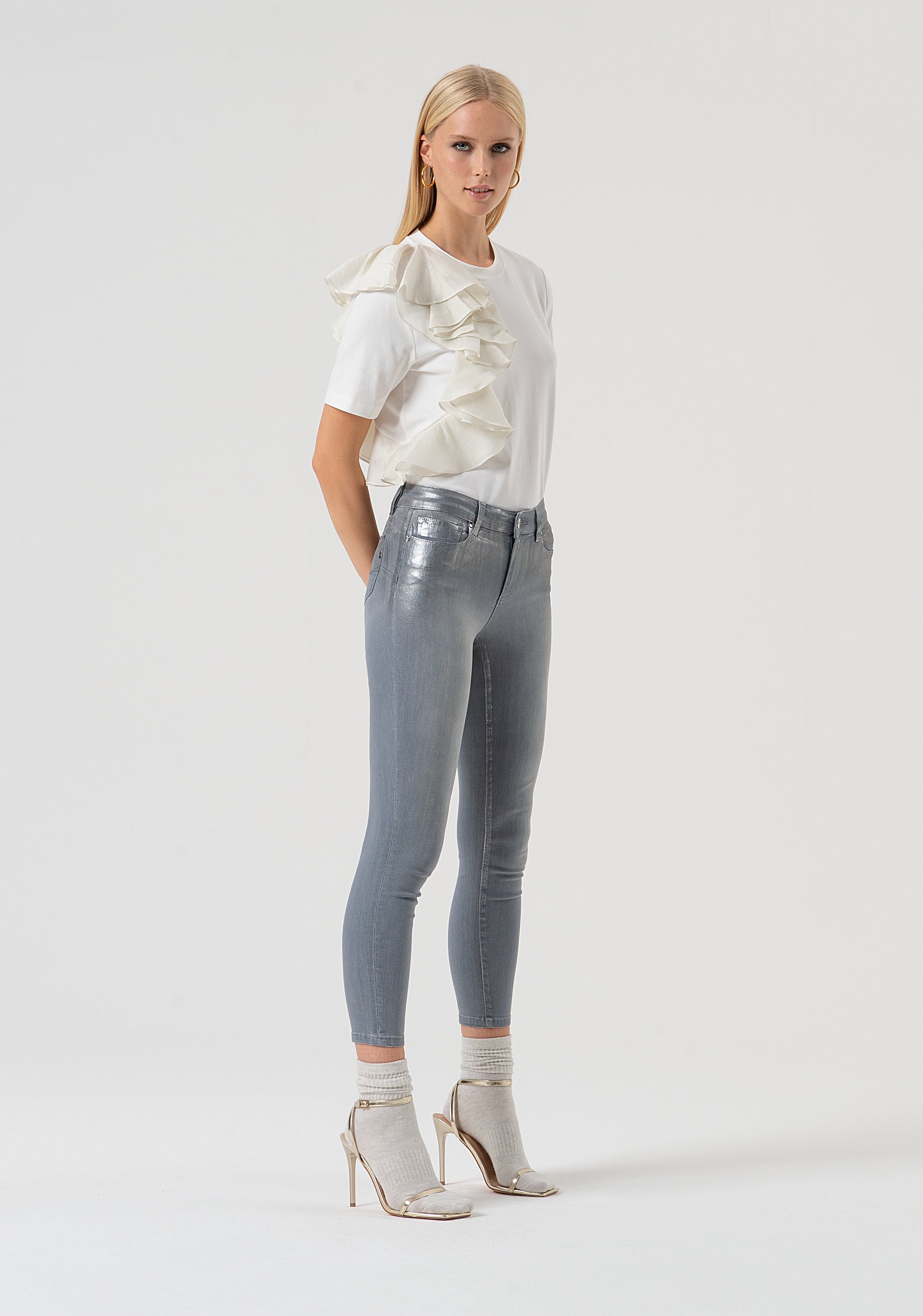 Jeans slim fit with push-up effect made in grey denim with coating Fracomina FR25WV8000D408P9-T54-3