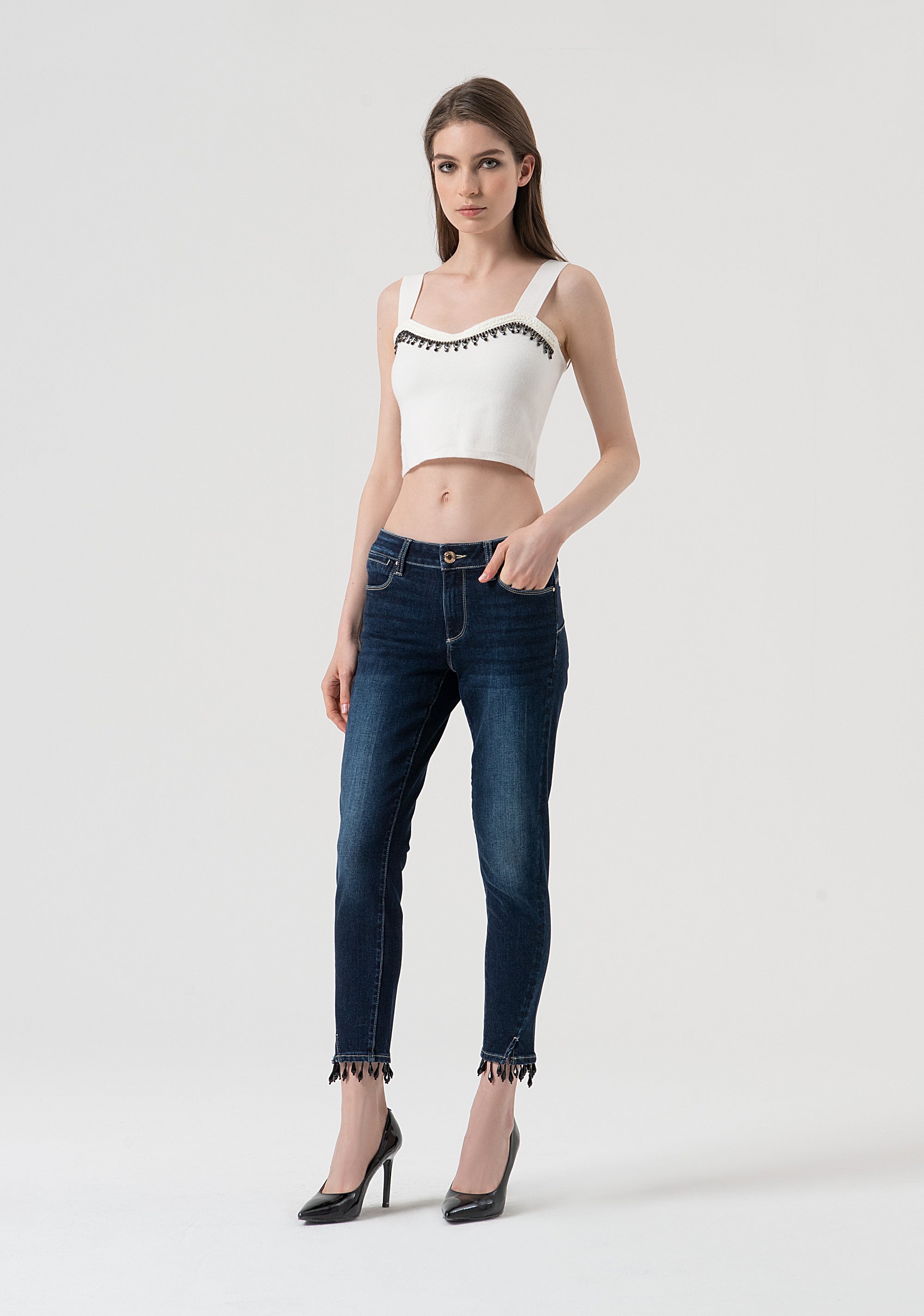 Jeans slim fit cropped with push-up effect made in denim with dark wash Fracomina FR25WV9002D46001-117-1