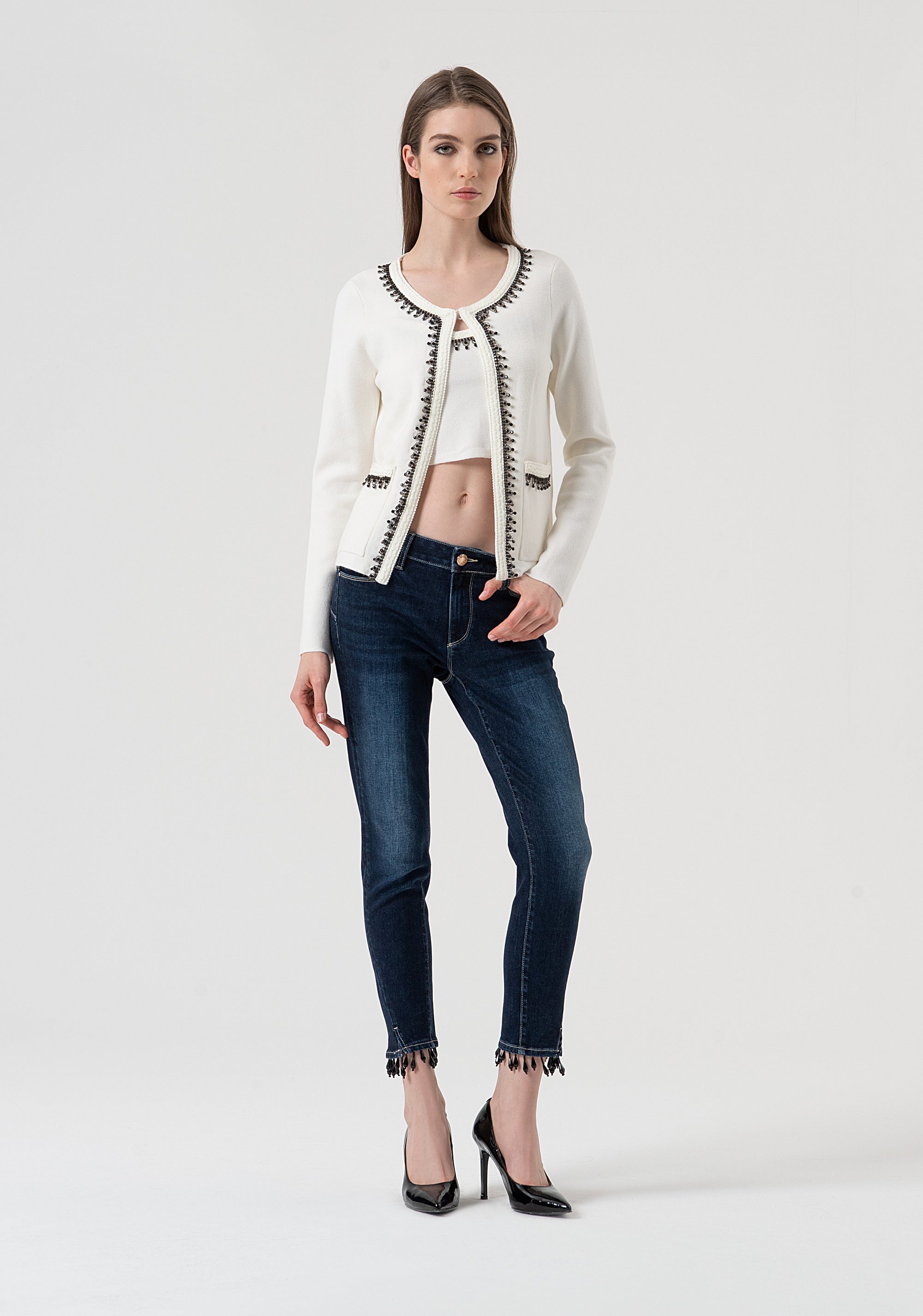 Jeans slim fit cropped with push-up effect made in denim with dark wash Fracomina FR25WV9002D46001-117-6