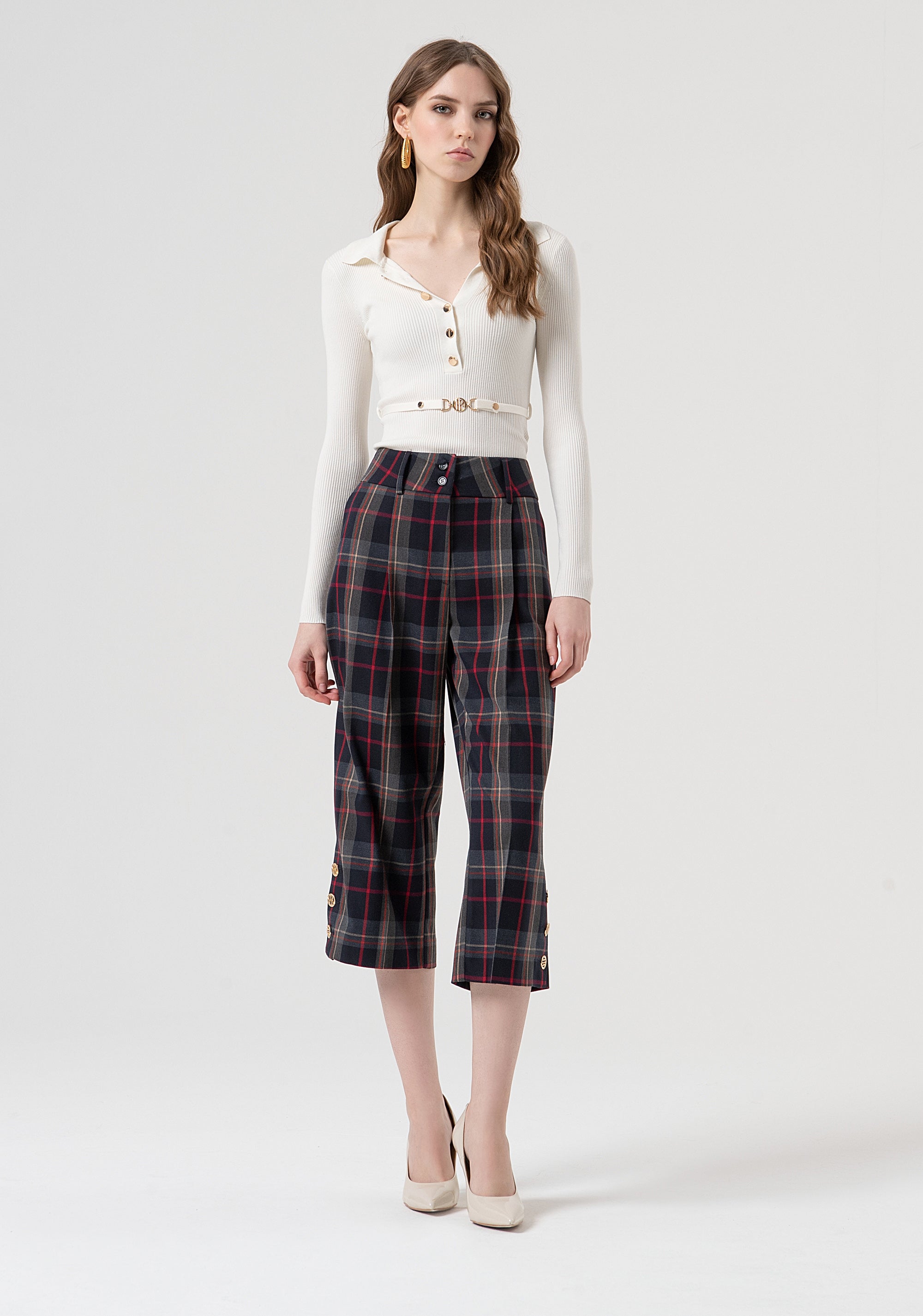 Carrot pant cropped made in tartan fabric Fracomina FR25WV9006W45995-T62-1