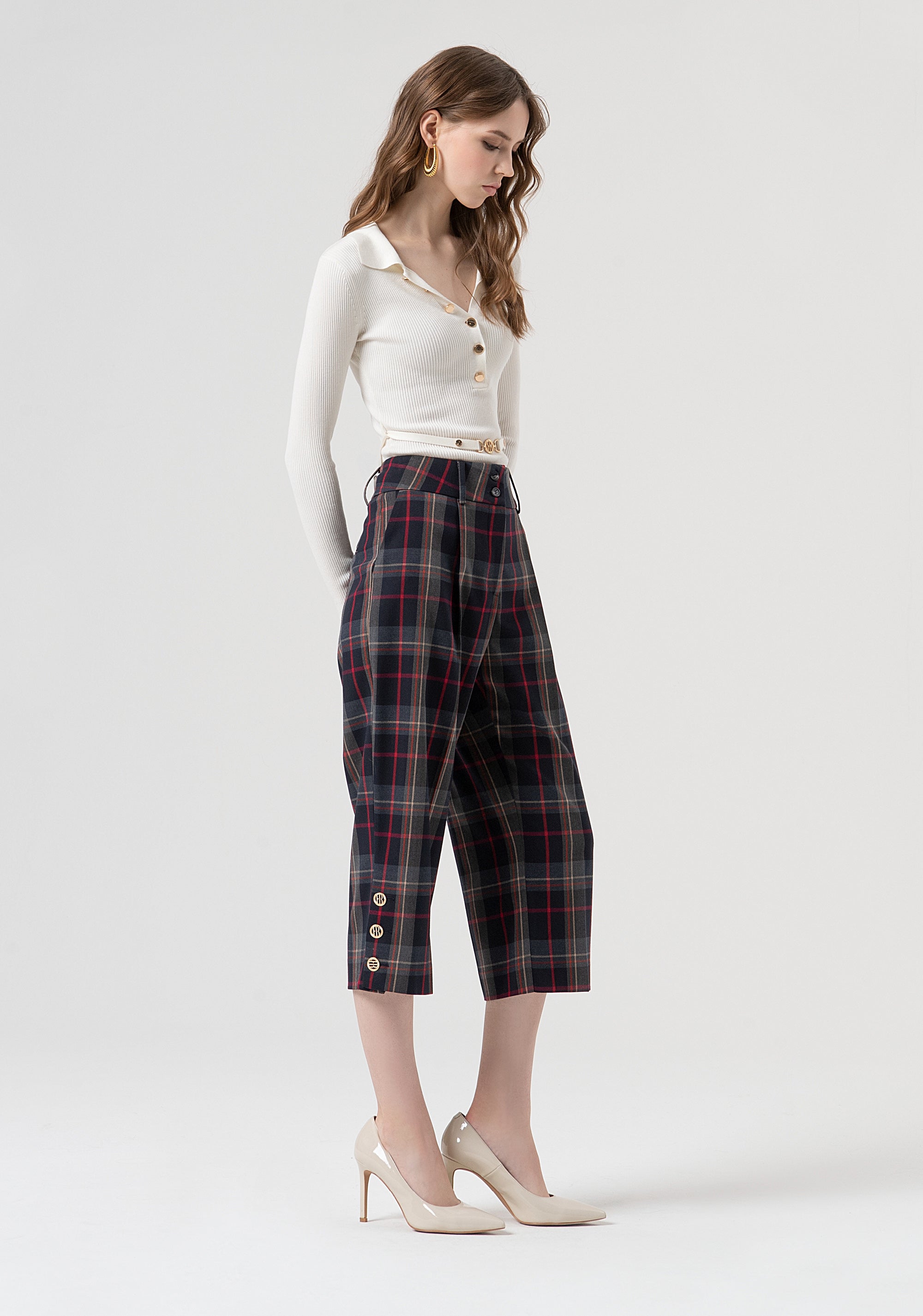 Carrot pant cropped made in tartan fabric Fracomina FR25WV9006W45995-T62-2