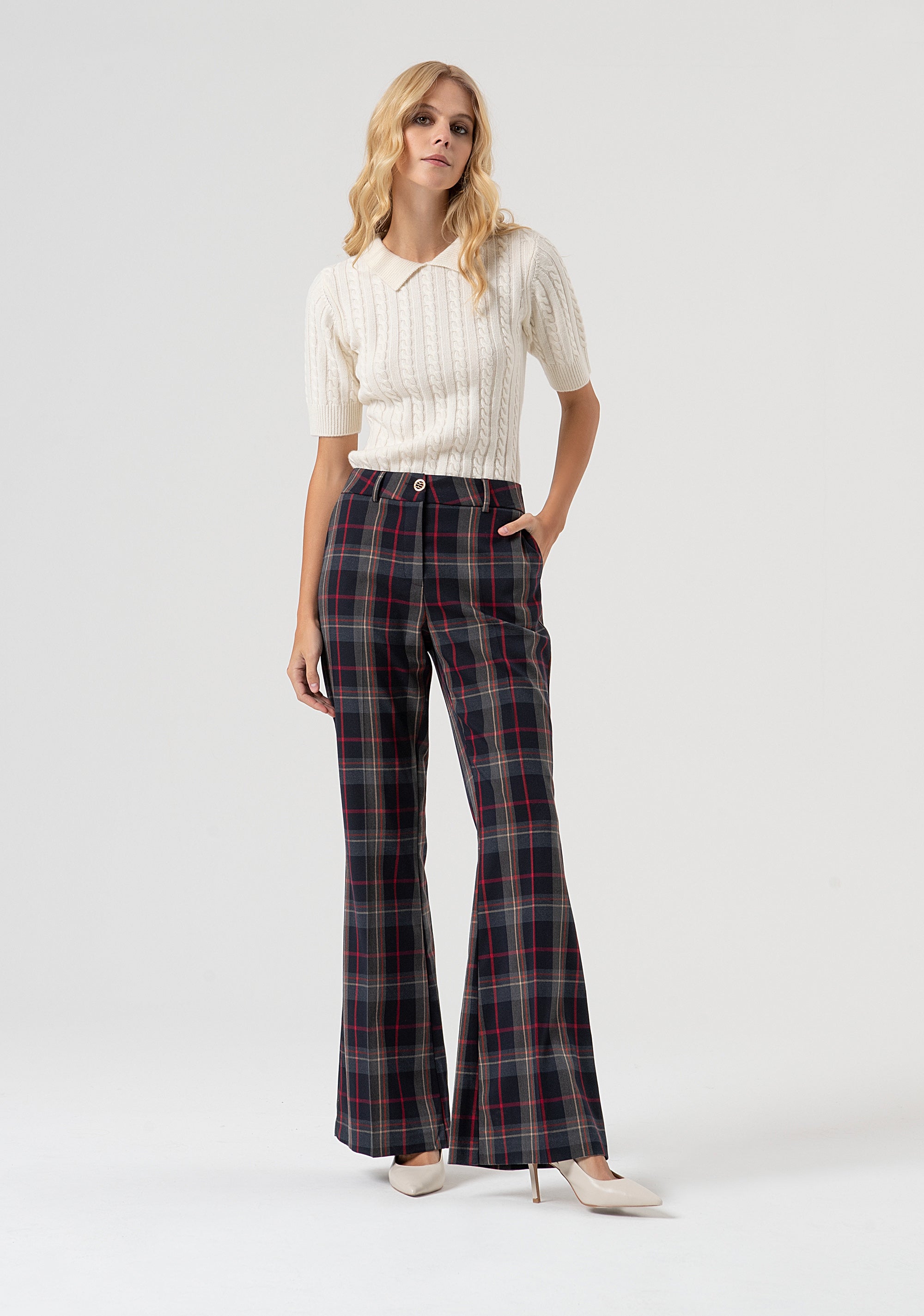 Bootcut pant made in tartan fabric Fracomina FR25WVA003W45995-T62-1